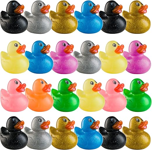 Bedwina Glitter Rubber Ducks in Bulk - (Pack of 600) Assorted 2-inch Duck Toys for Baby Shower Rubber Duckies, Mini Ducks Bath Toy, Birthday Party Favors Ducks