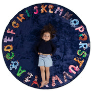 ABC Kids XL 6 ft Alphabet Rug - Nursery & Classroom - Circle Blue