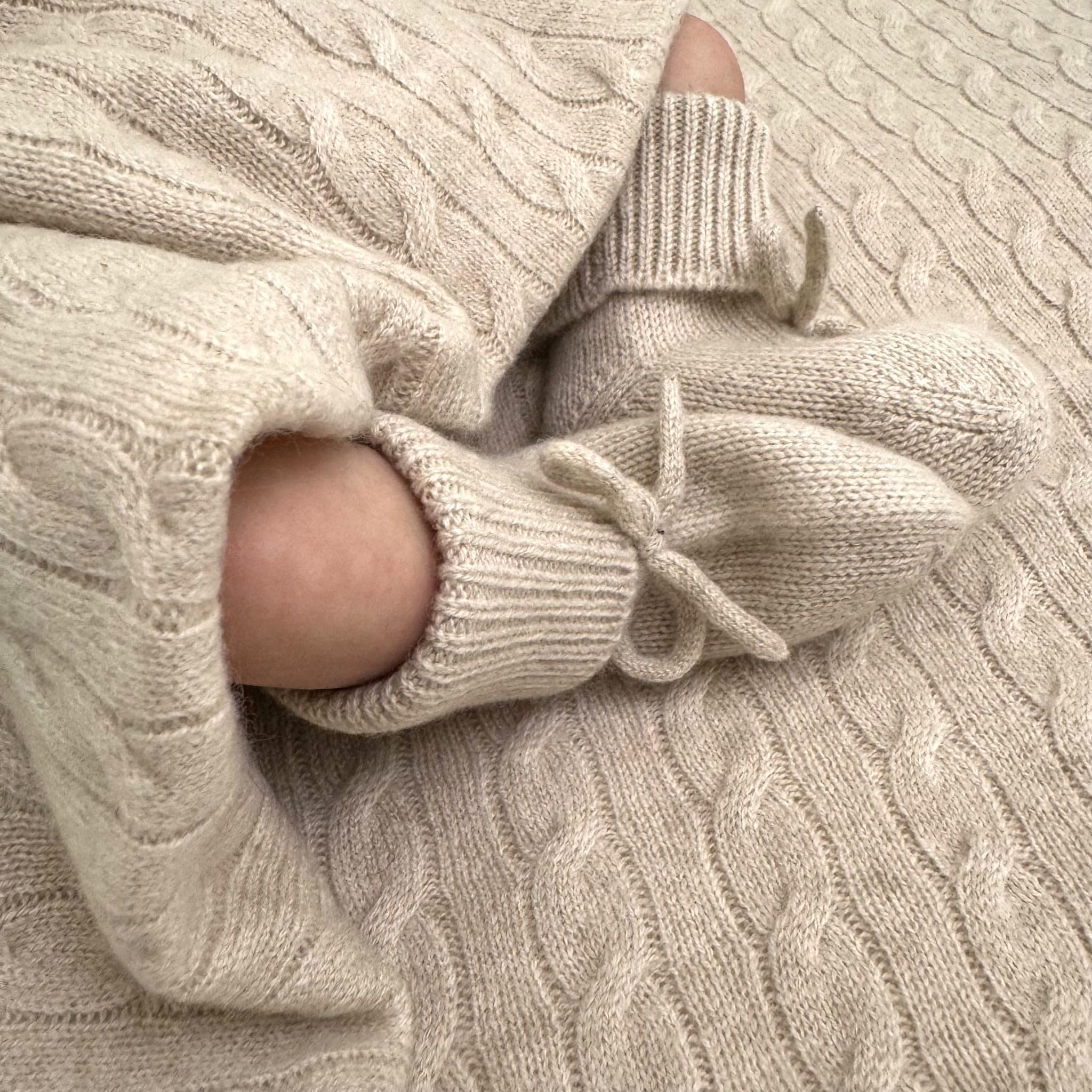 100% Cashmere Baby Blanket, Beanie and Booties Gift Set Cable Knit