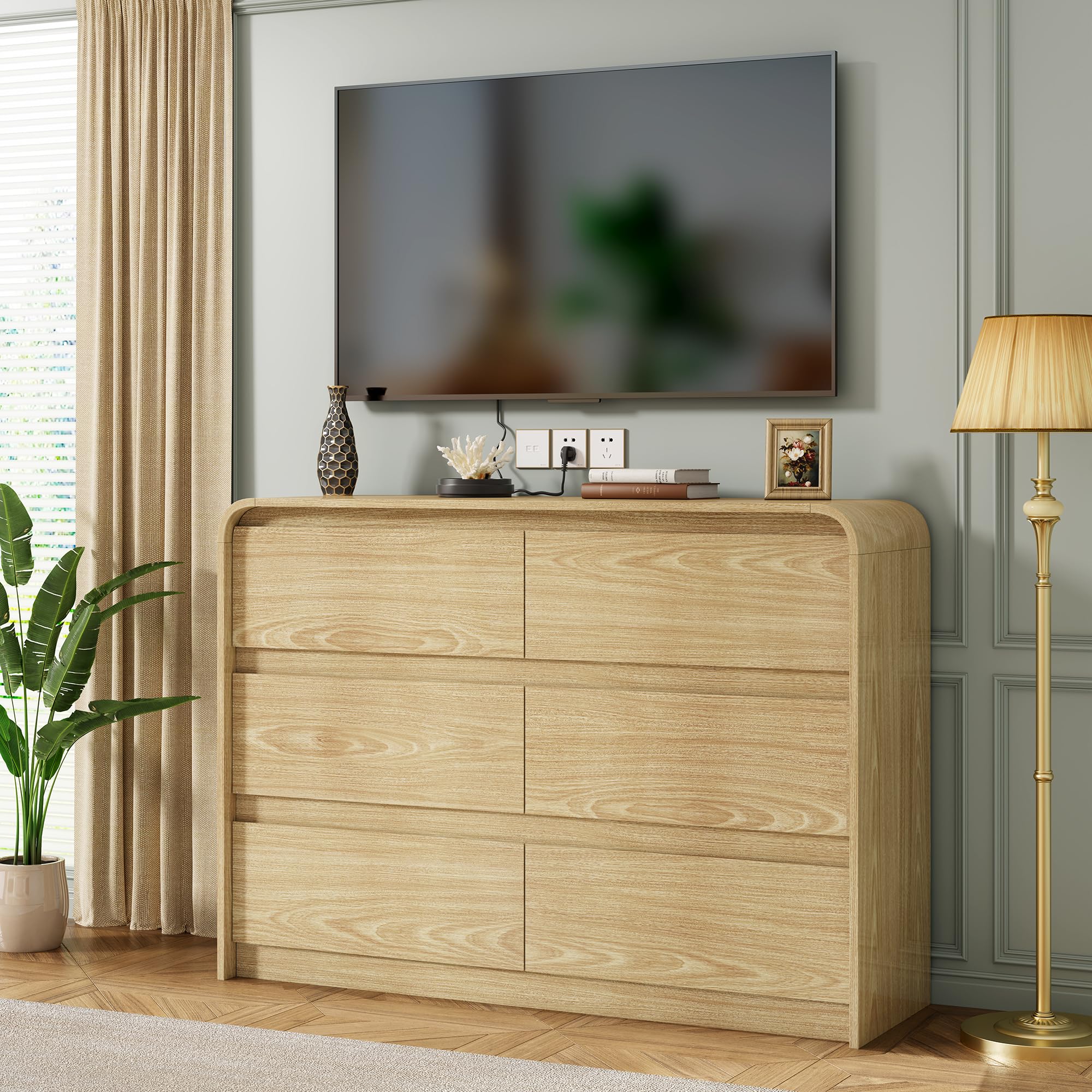 6 Drawer Curved Dresser for Bedroom Storage