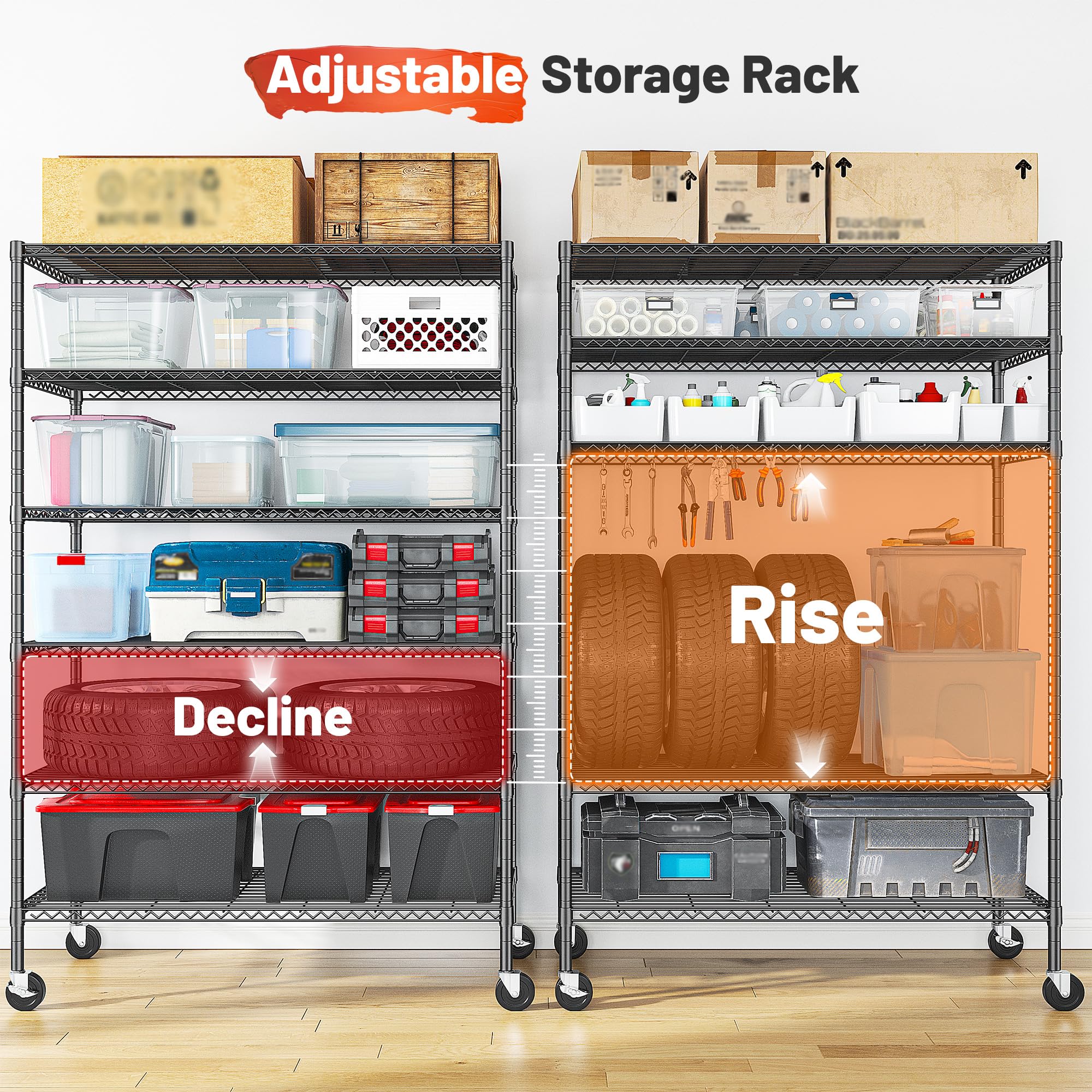 6-Tier Metal Storage Shelving with Wheels