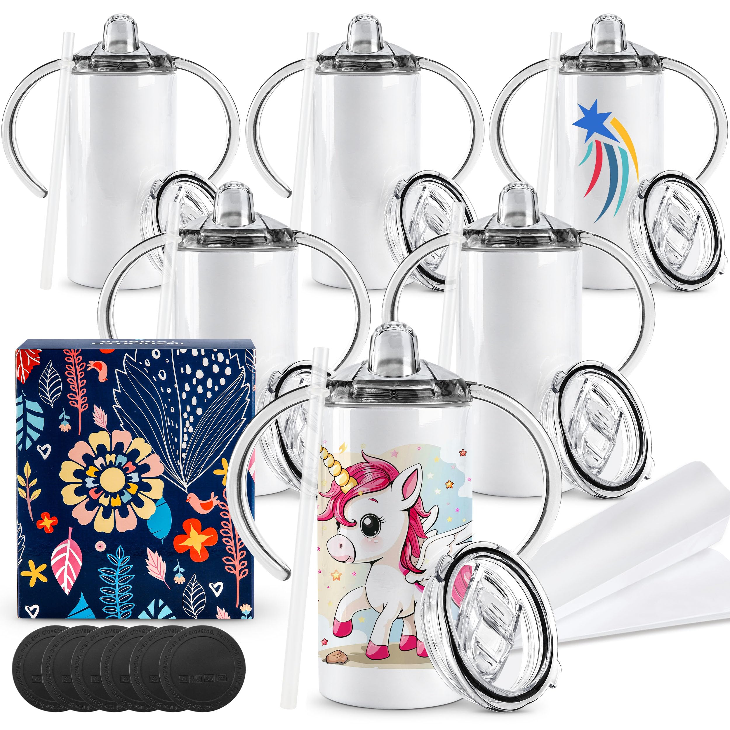 6 Pack Sublimation Sippy Cups Toddler Tumbler Blanks 12 oz Kids Sublimation Tumbler