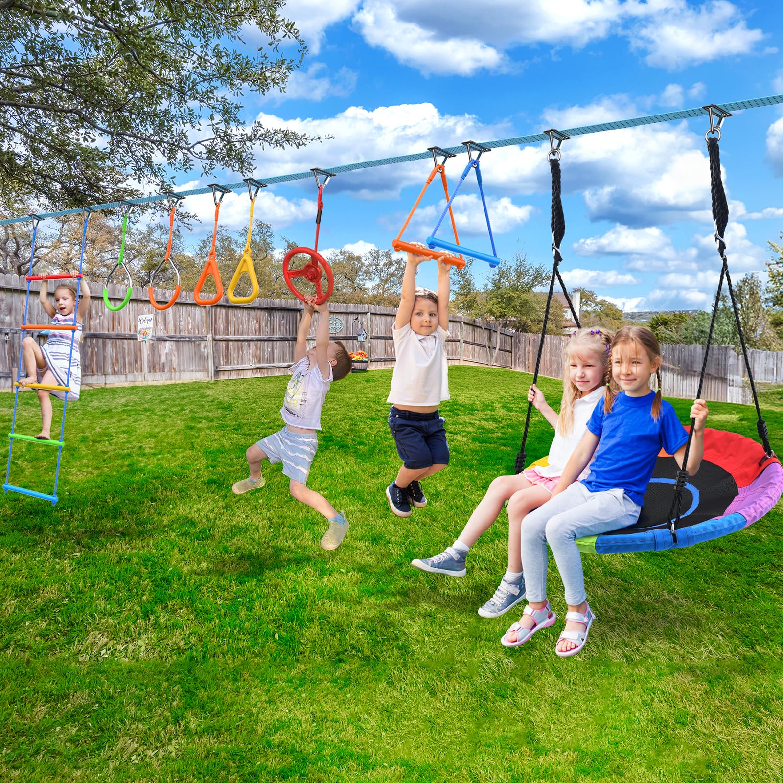 Ninja Warrior Obstacle Course with Swing Set for Kids