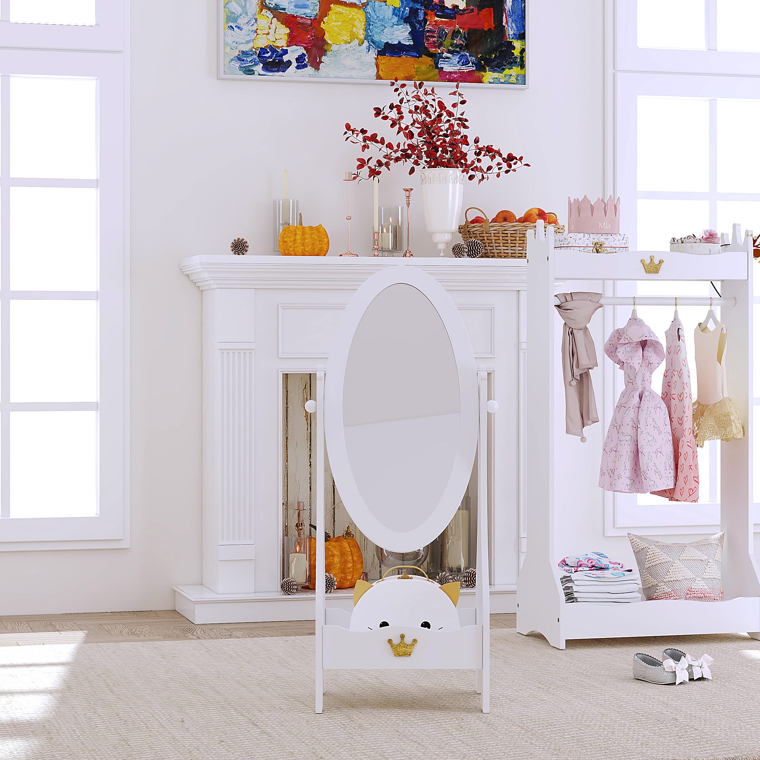 Length Mirror, Kids Free-Standing Dressing Mirror with Adjustable Viewed,