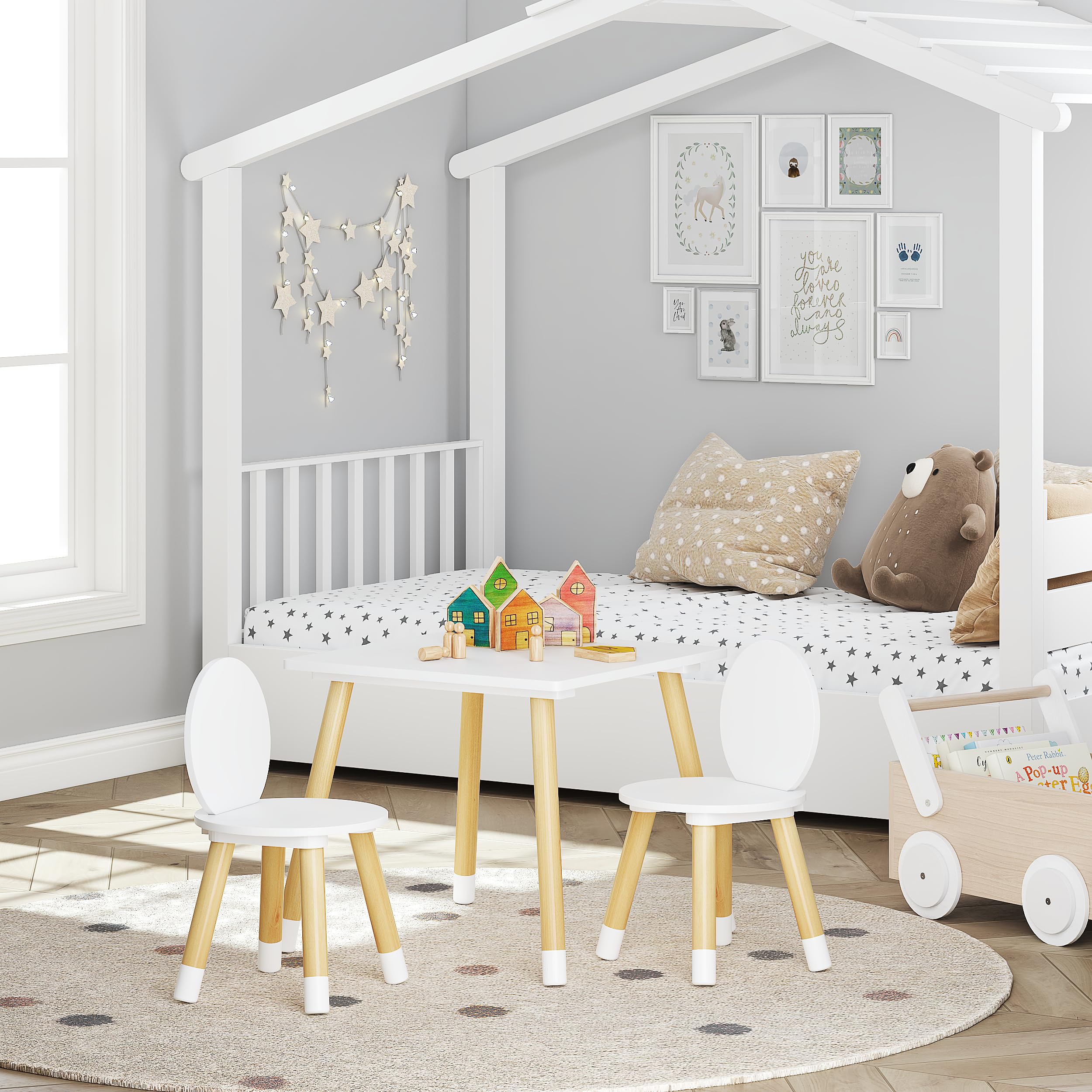 Table with 2 Chairs Set for Toddlers, Boys, Girls, 3 Piece Kiddy