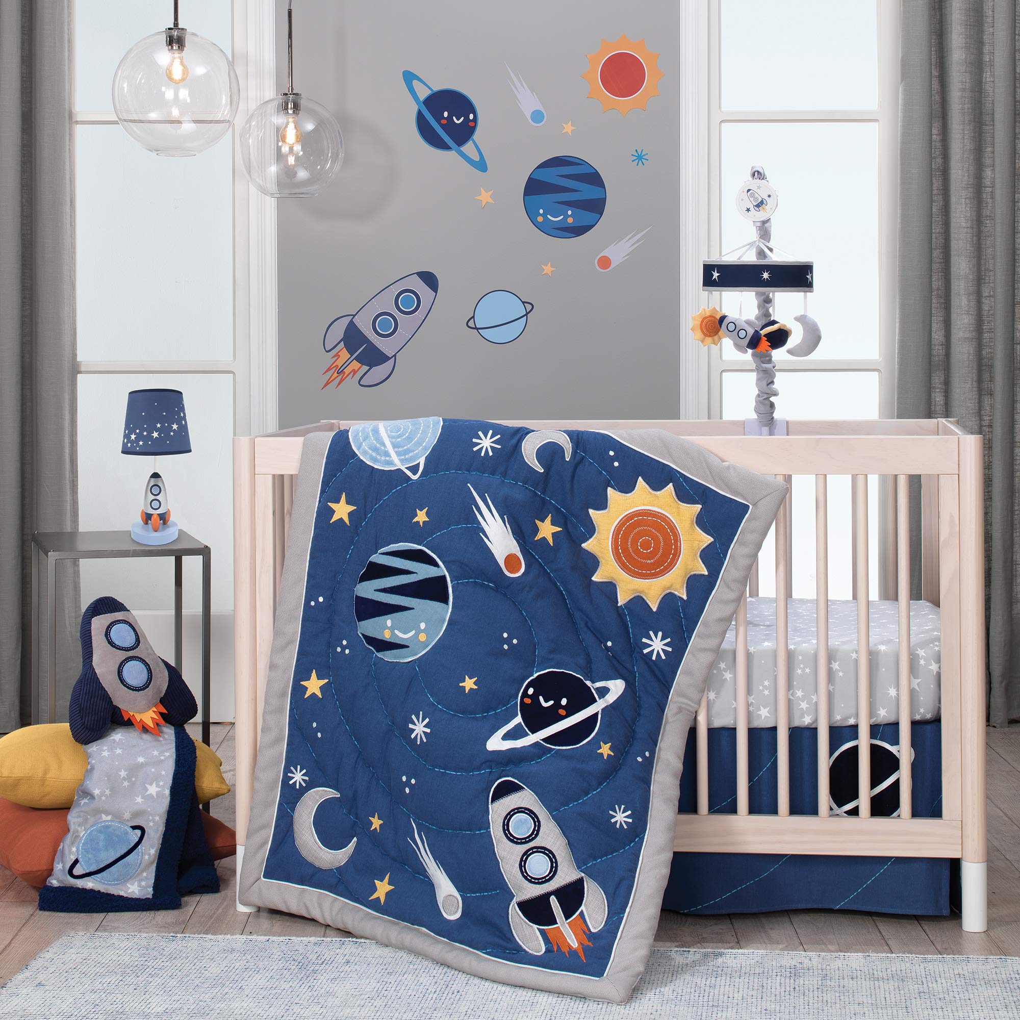 Way Musical Baby Crib Mobile - Blue/Navy/Gray Space Theme