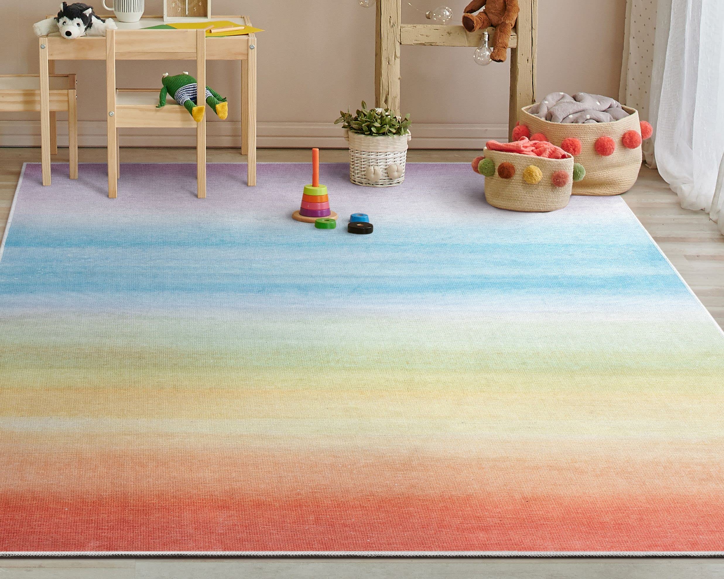 Kids Rugs Sunrise 5' x 7' Multi Color Modern Printed Machine Washable Area Rug