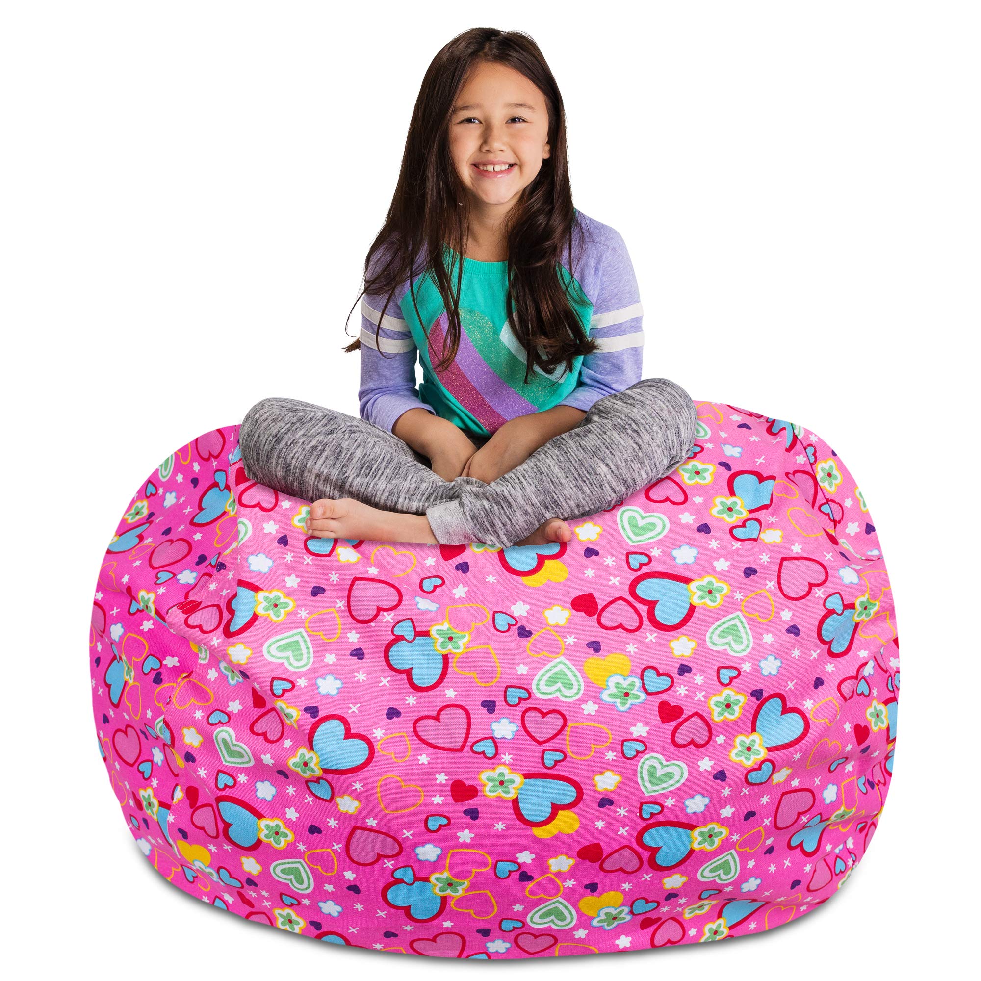 Stuffable Kids Stuffed Animal Storage Bean Bag Chair Cover - Childrens Toy Organizer