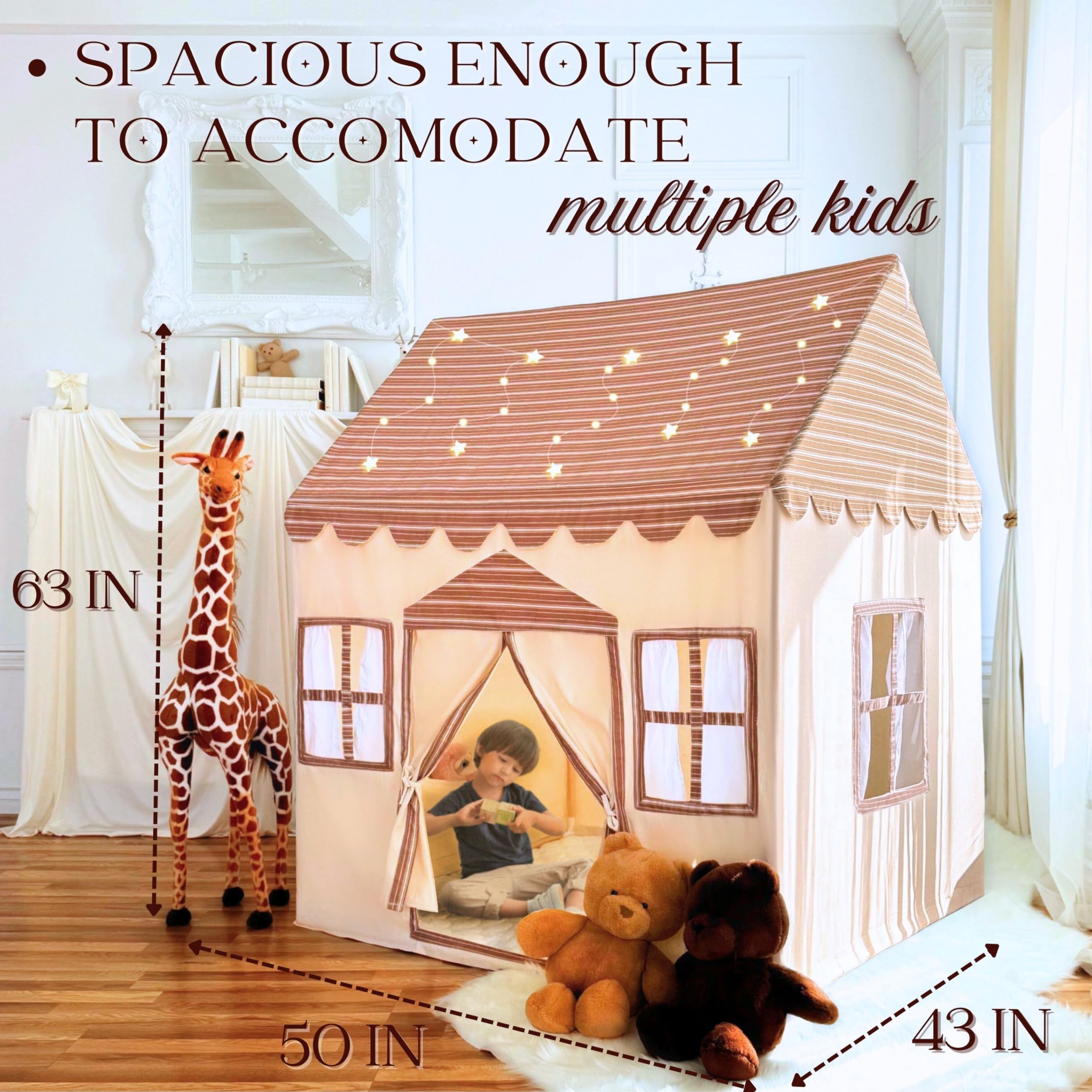 Large Cotton Kids Playhouse Tent with LED Lights