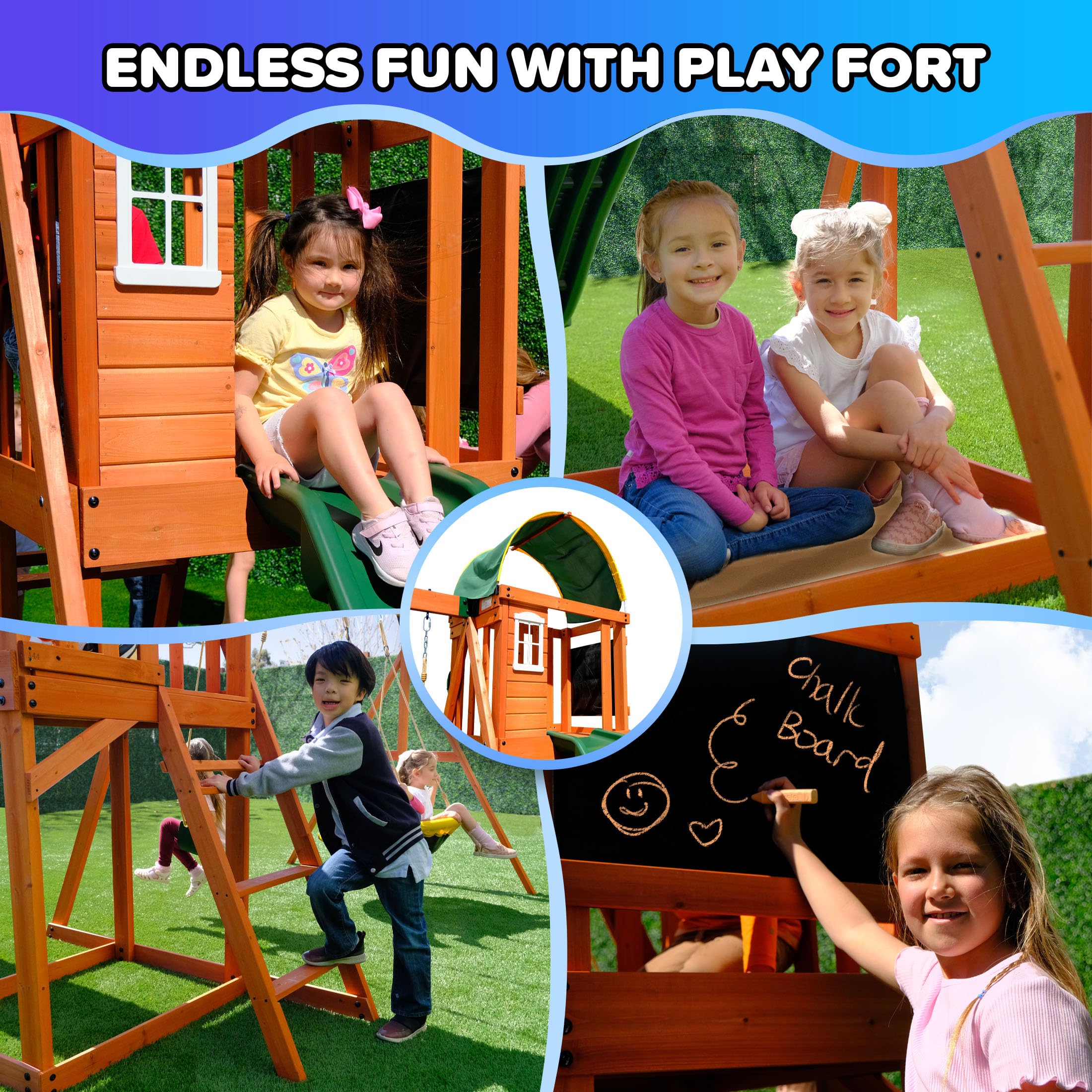 Wooden A-Frame Swing Set with Slide and Sandbox