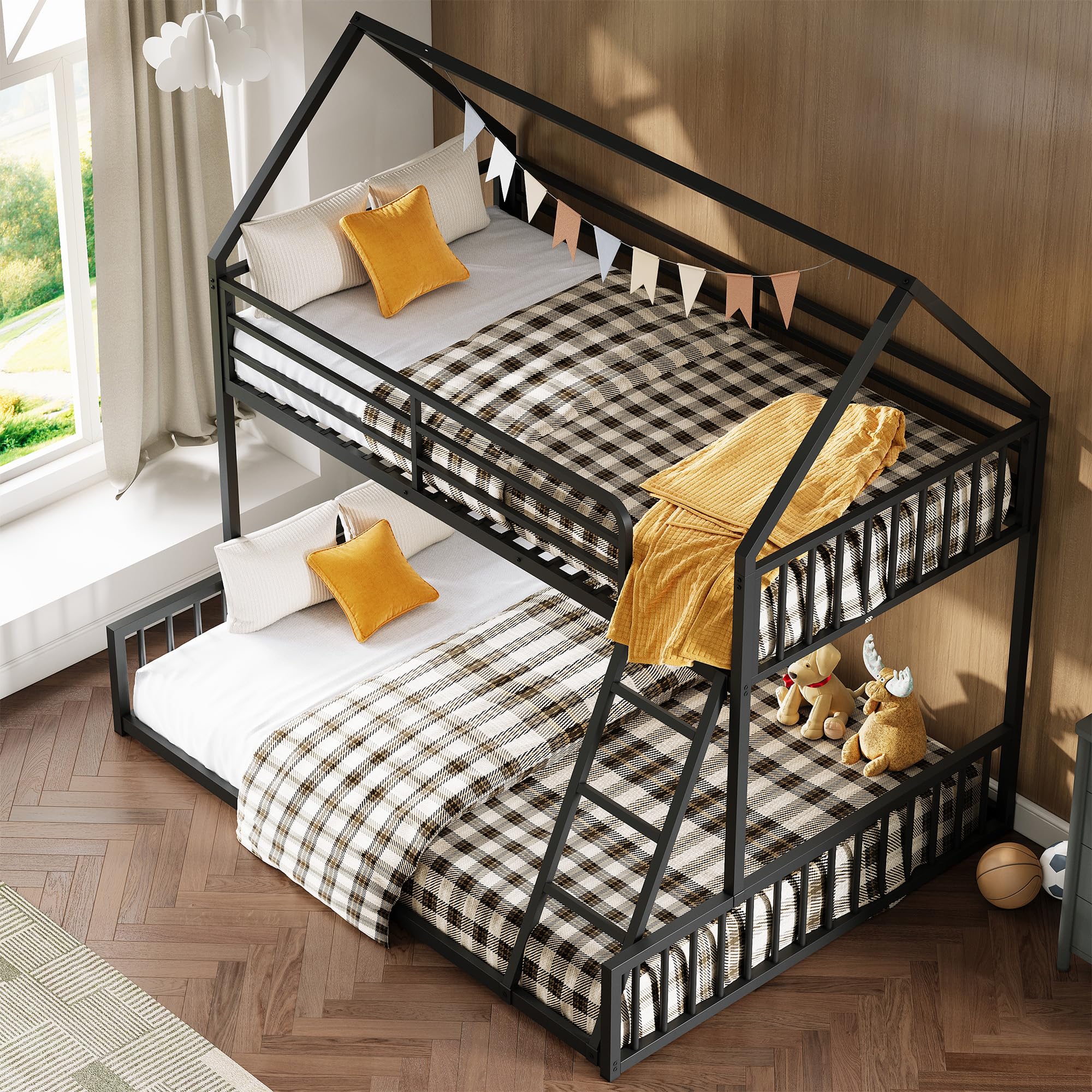 Twin Over Full House Bunk Bed with Ladder