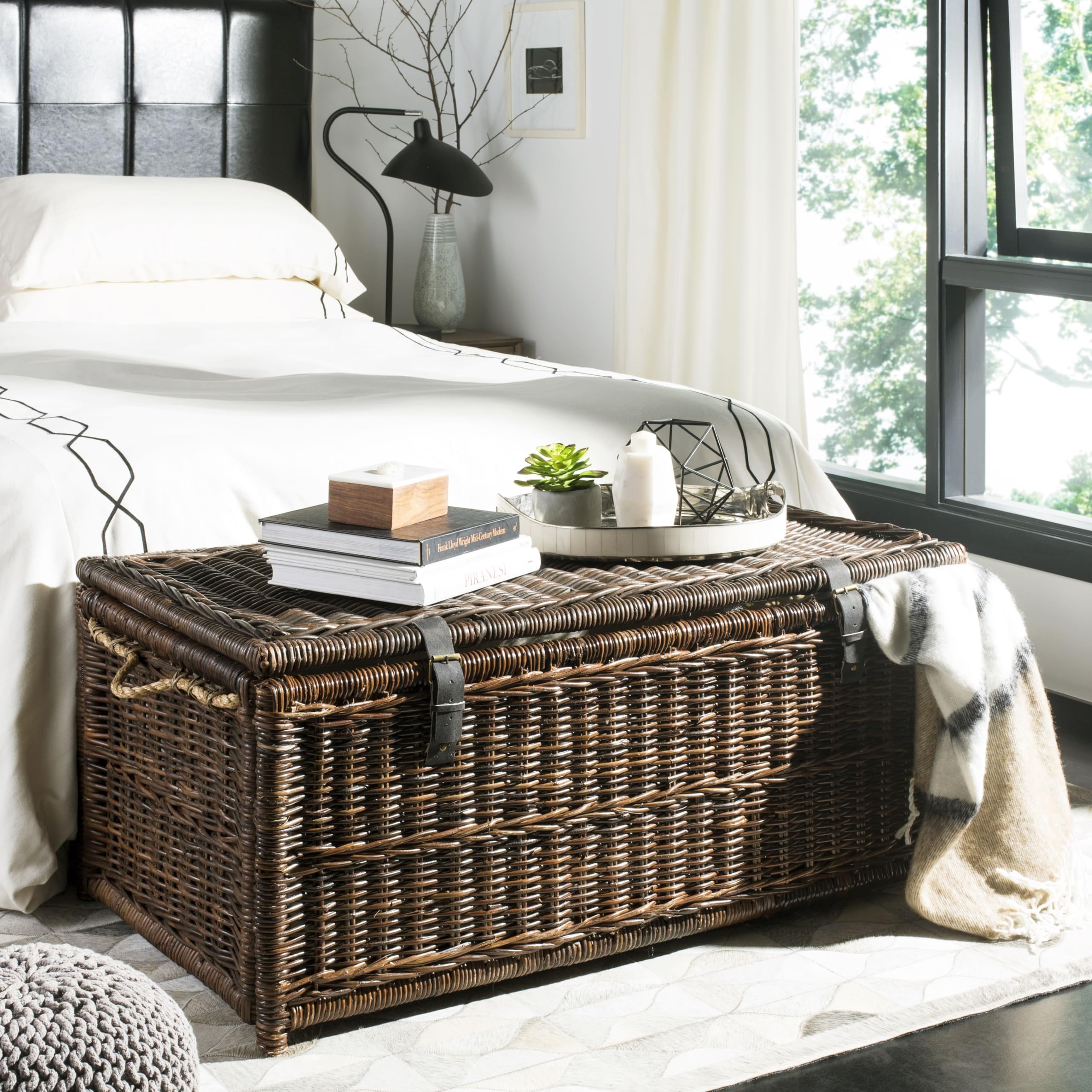 46" Wicker Storage Trunk Collapsible Brown Rattan