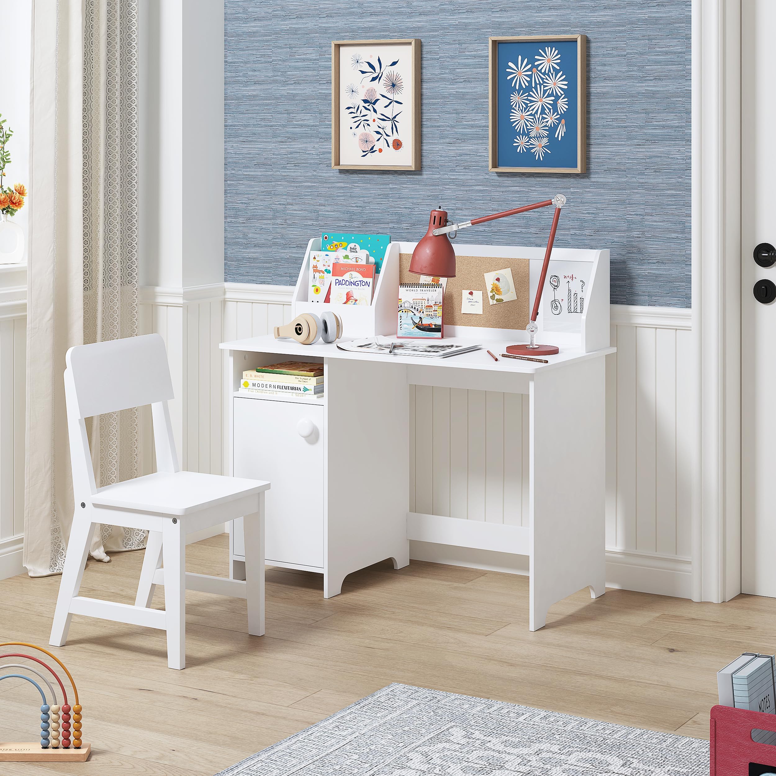 Kids Study Desk with Chair Set White