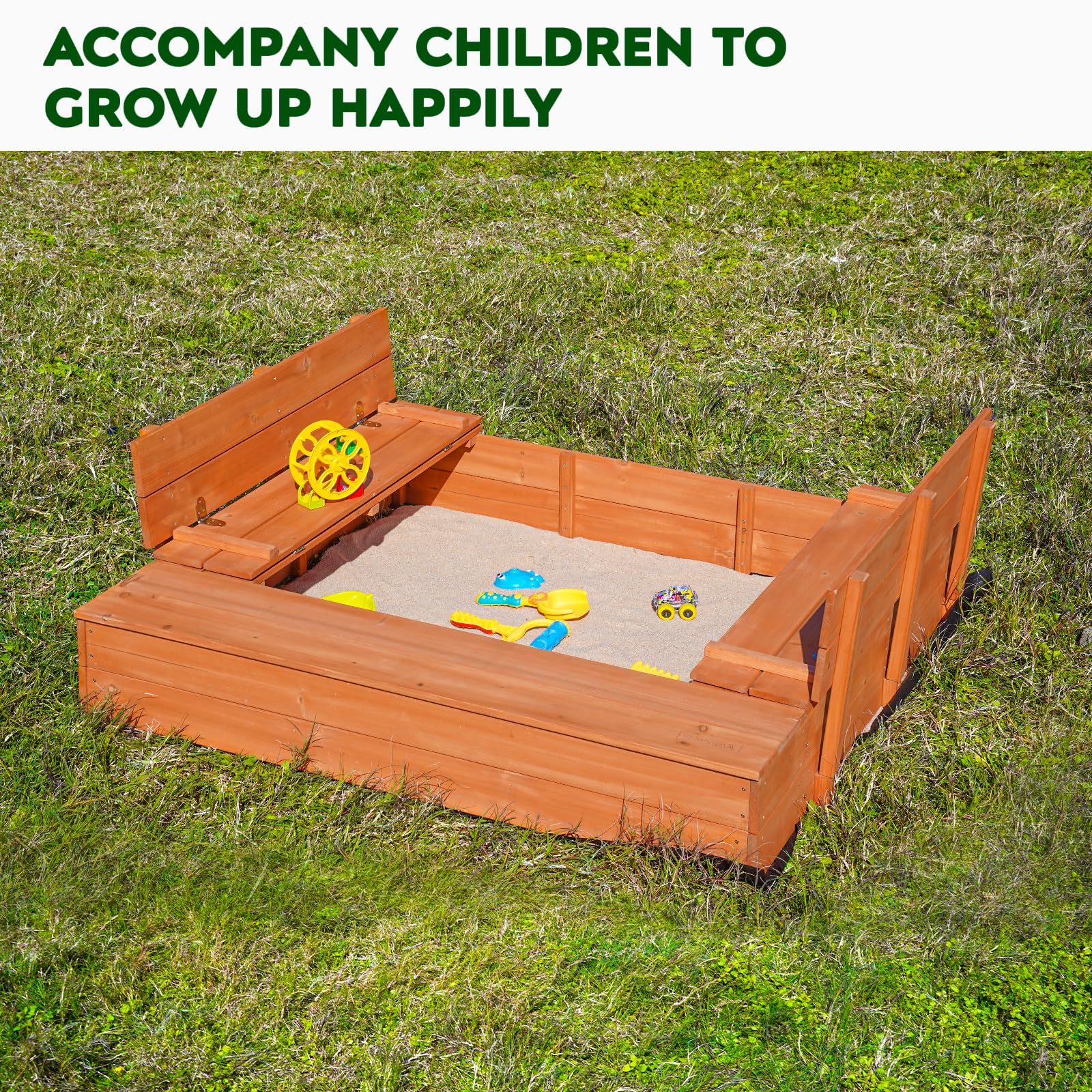 Wooden Outdoor Sandbox with Cover 47x47 Inch