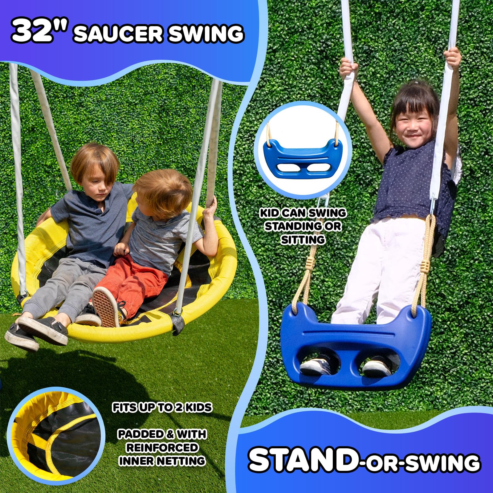 Metal Swing Set with Slide and Teeter Totter for Kids Outdoor Playground