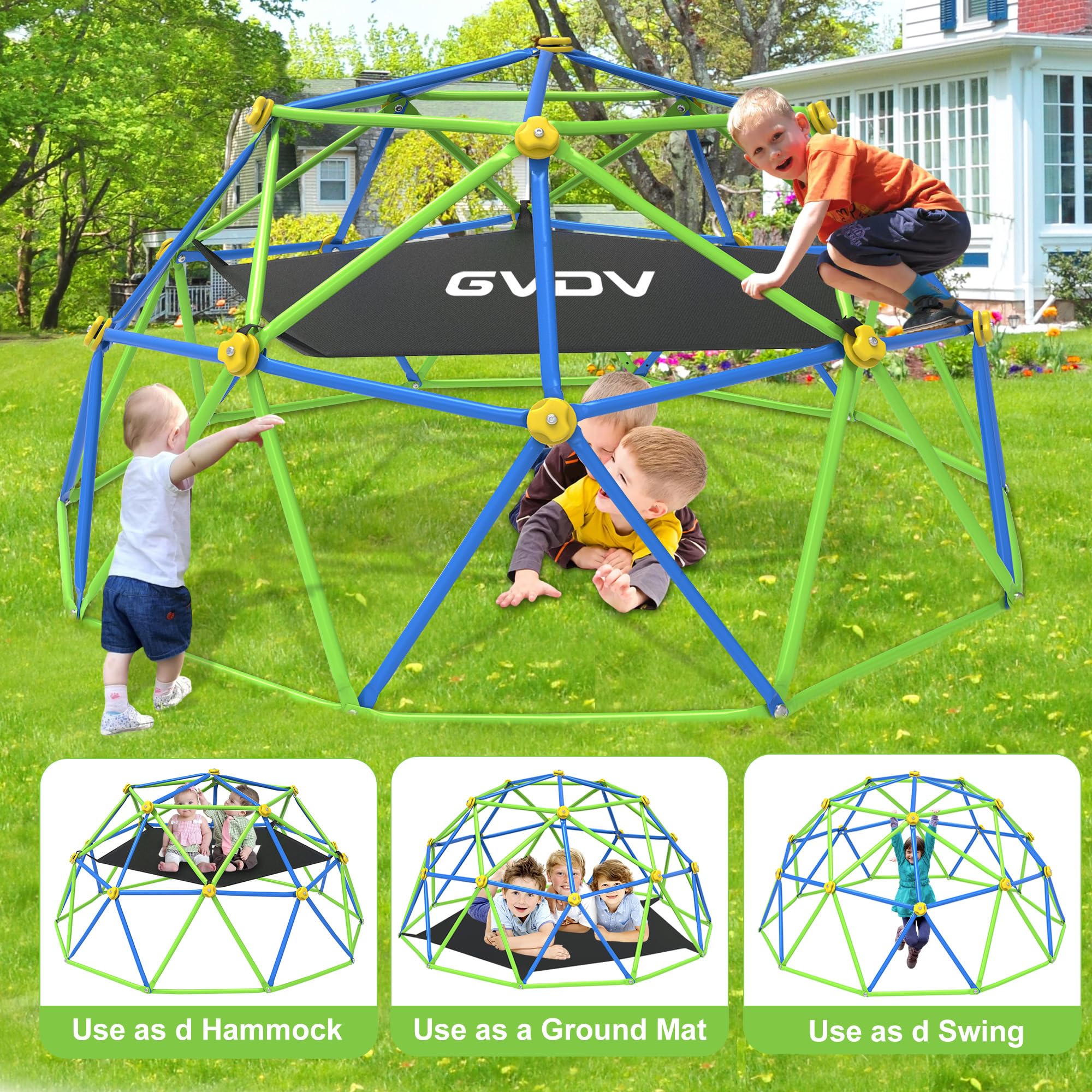 10FT Climbing Dome with Hammock for Kids