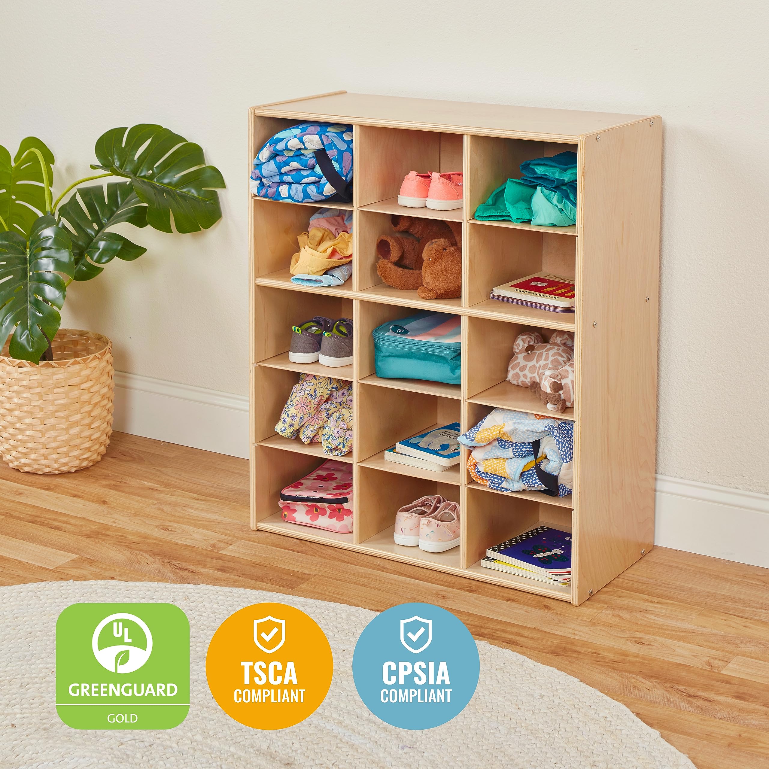 15 Cubby Tray Storage Cabinet with Open Shelving