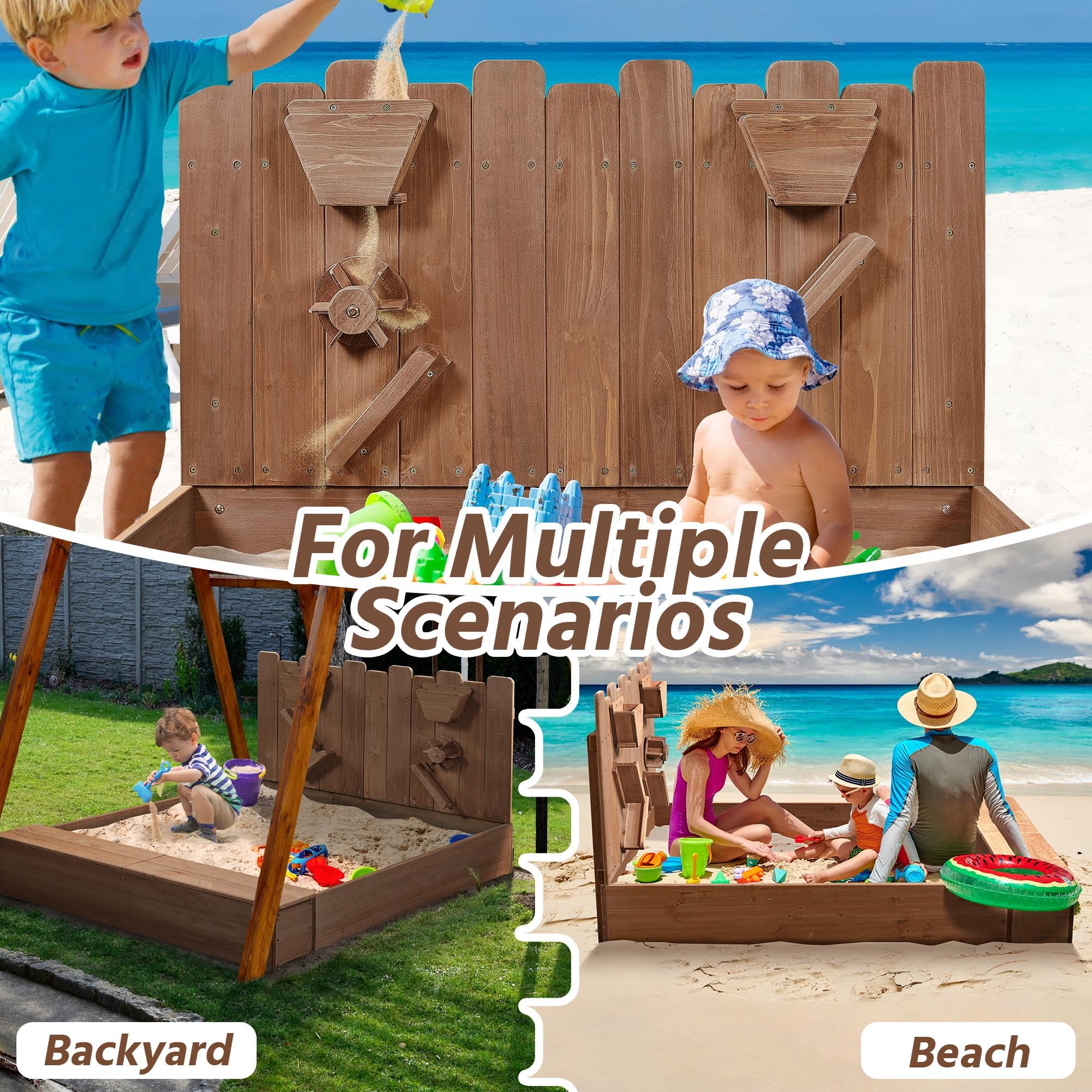 Wooden Sandbox with Storage Bench for Kids