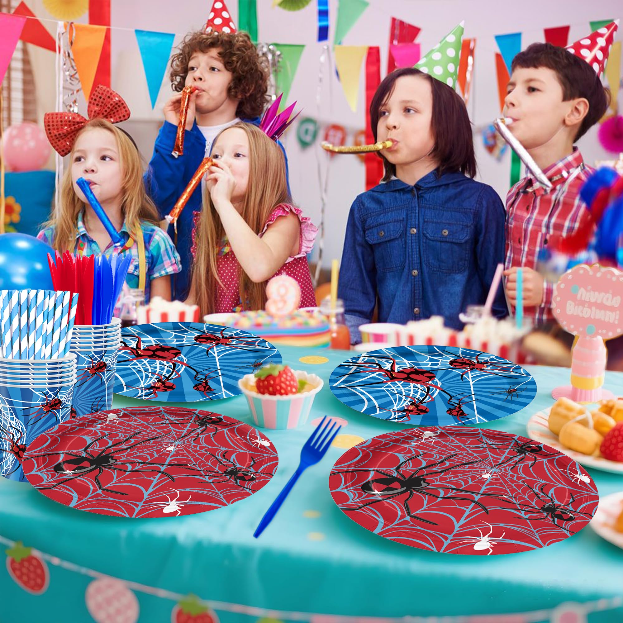 168PCS Spider Birthday Party Supplies for Boys Cartoon Spider Web Themed Party