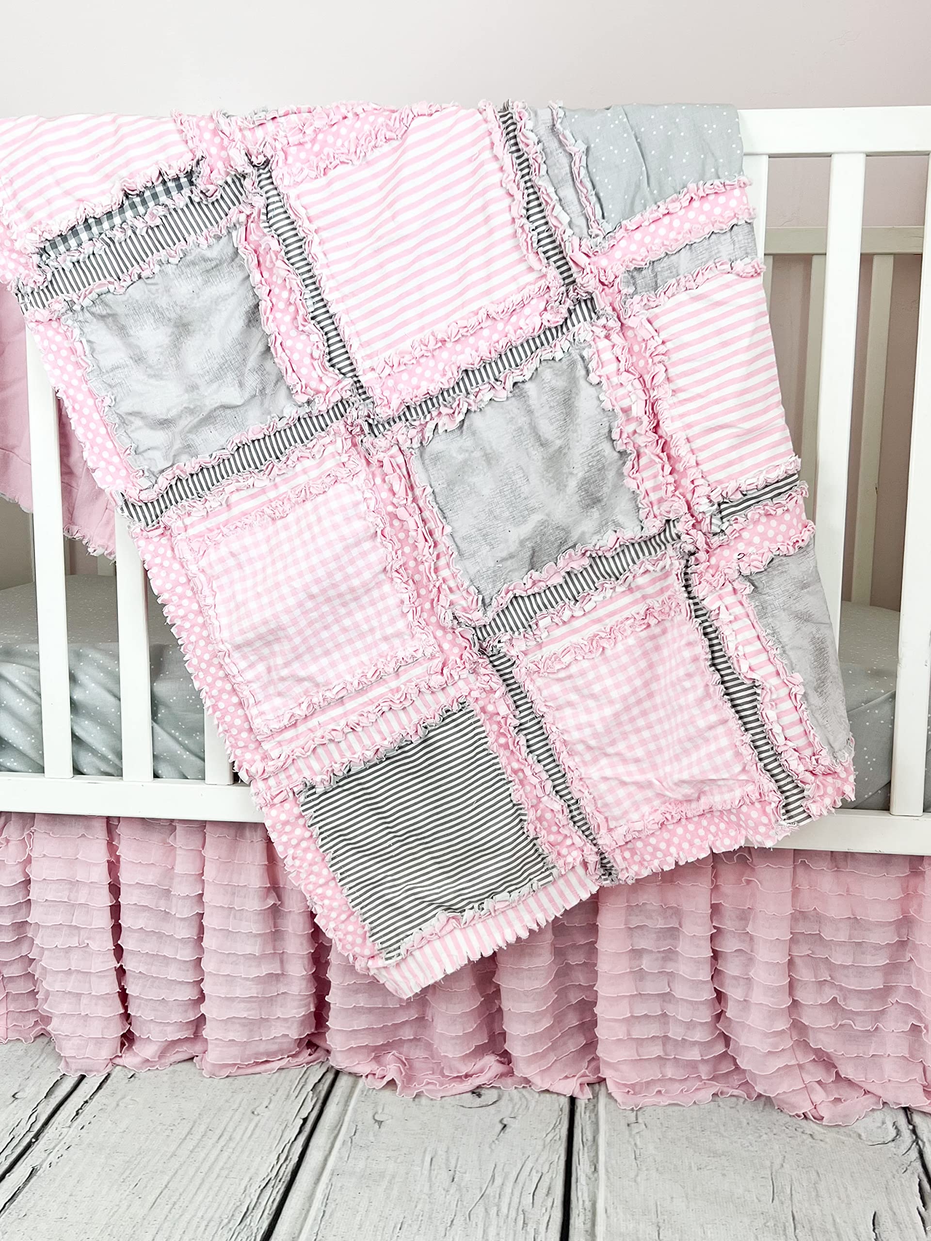Baby Pink Ruffled Crib Skirt, Pastel Girls Baby Bed Skirts for Cribs, Infant Bedding Dust Ruffle Boho Nursery Decor AVTRBoutique