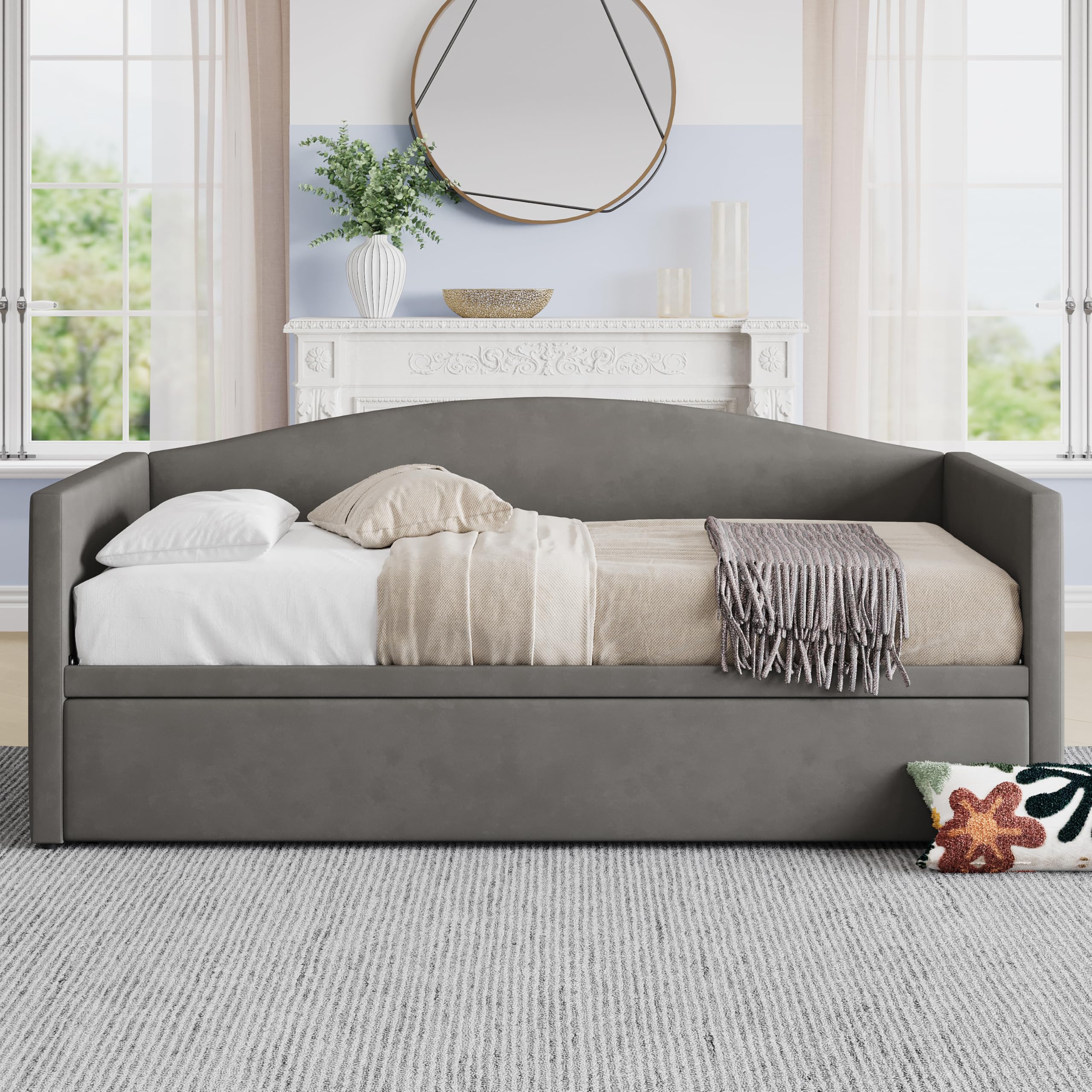 Twin Size Velvet Daybed with Pop Up Trundle
