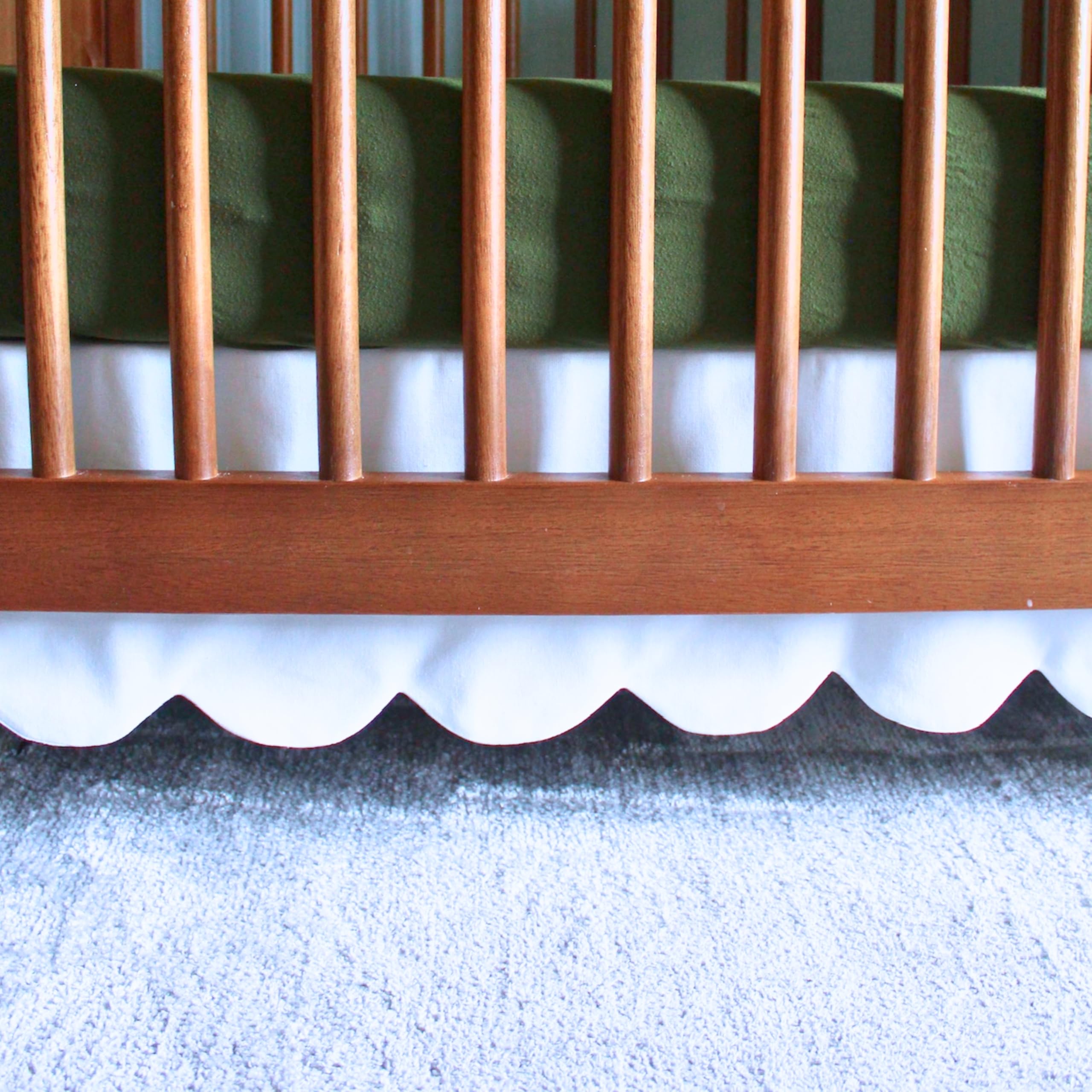 Organic Cotton Linen Crib Skirt White Scalloped Adjustable