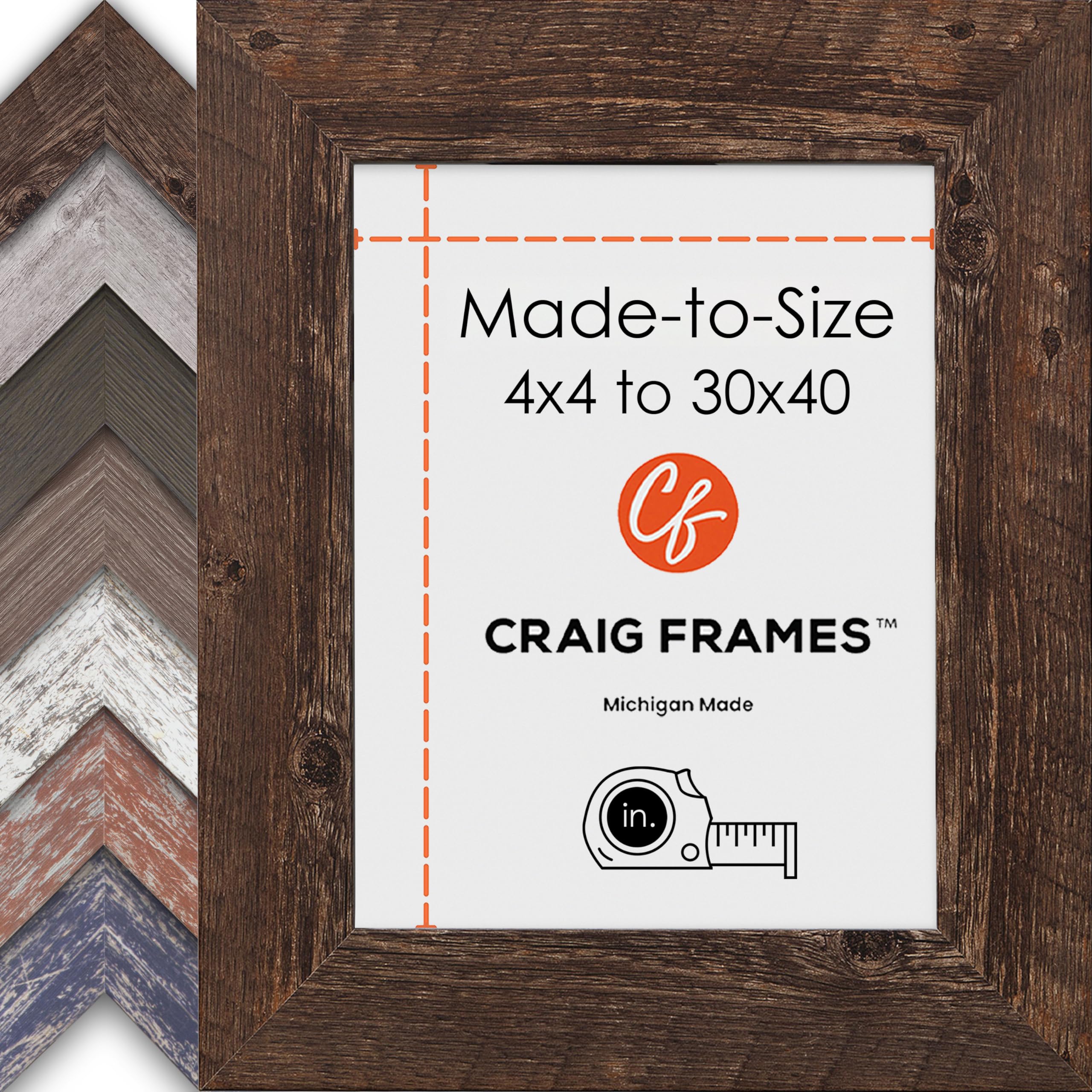 Made-to-Size Custom Picture Frame, 4x4 to 30x40, 2" American Barn Frame