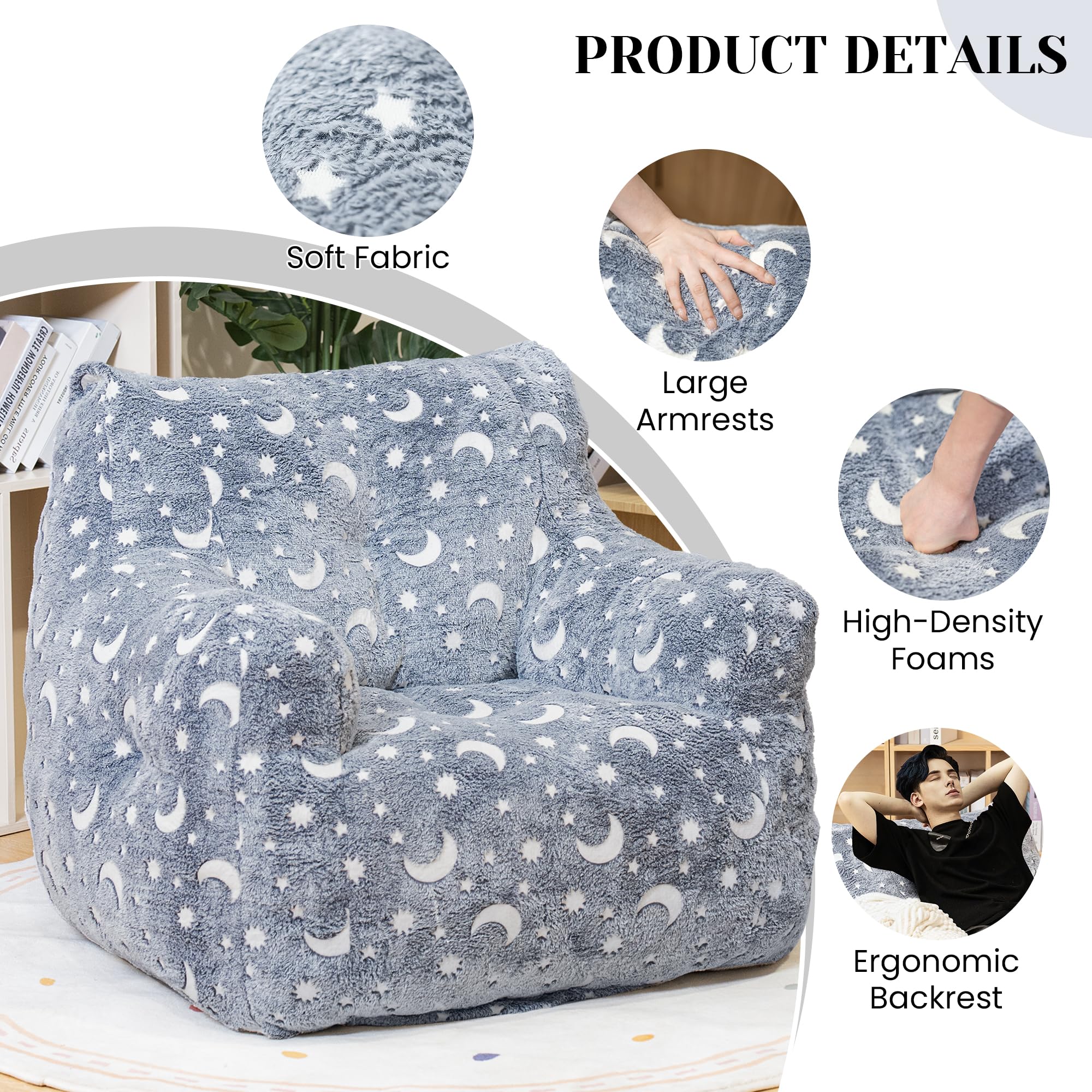 Memory Foam Bean Bag Chair with Faux Fur Cover