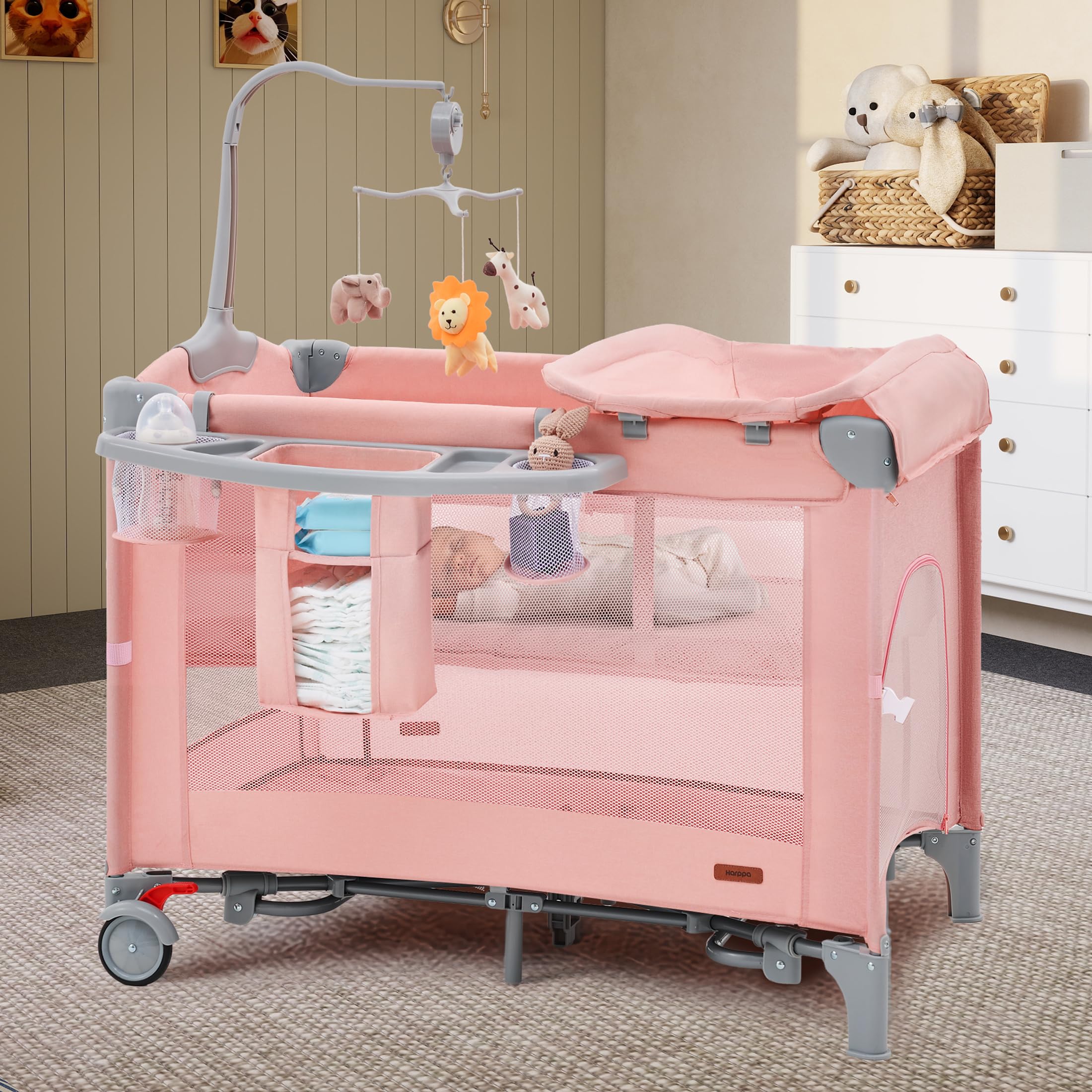 6-in-1 Portable Baby Playard with Bassinet and Changing Table