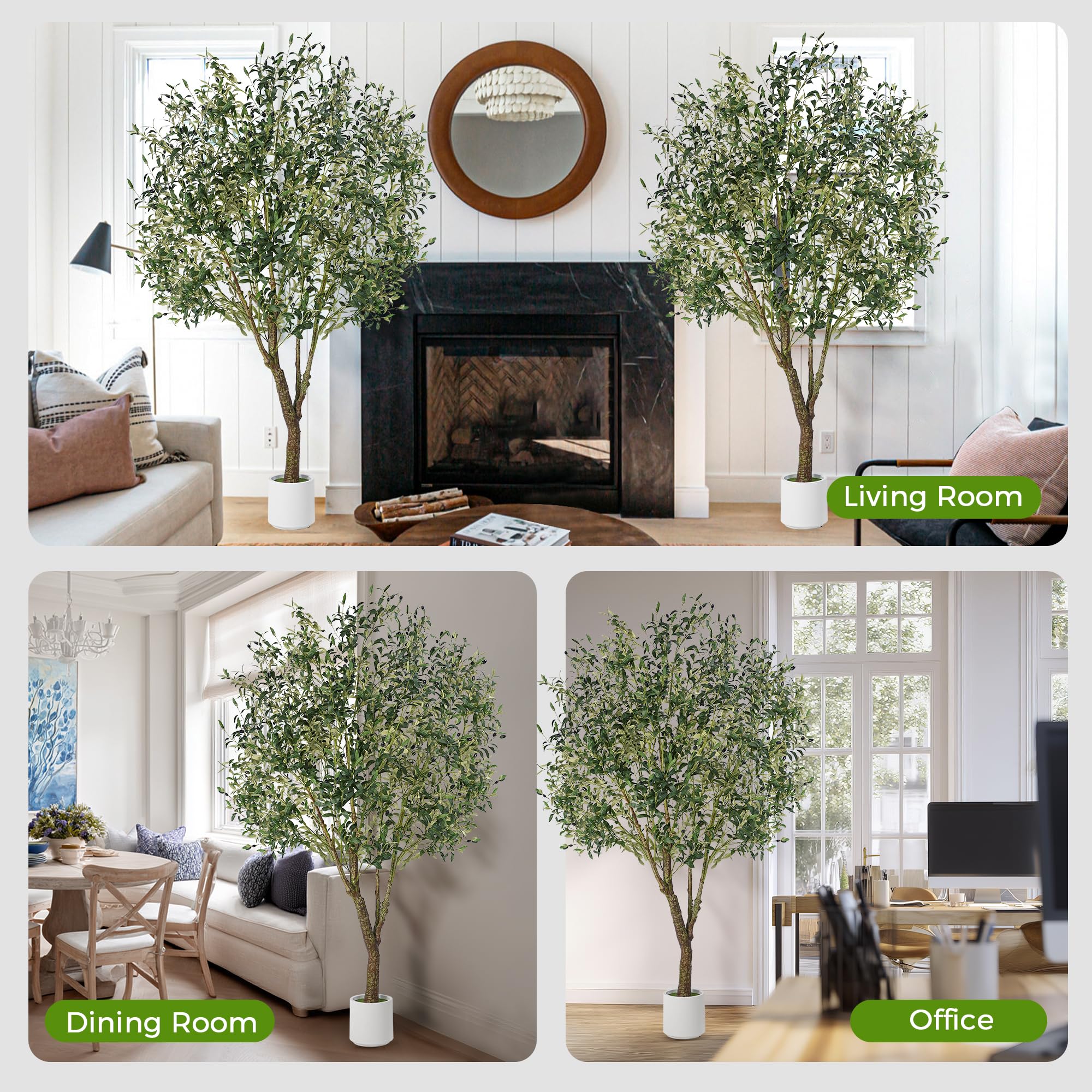 7ft Artificial Olive Tree with Natural Wood Trunk and White Planter