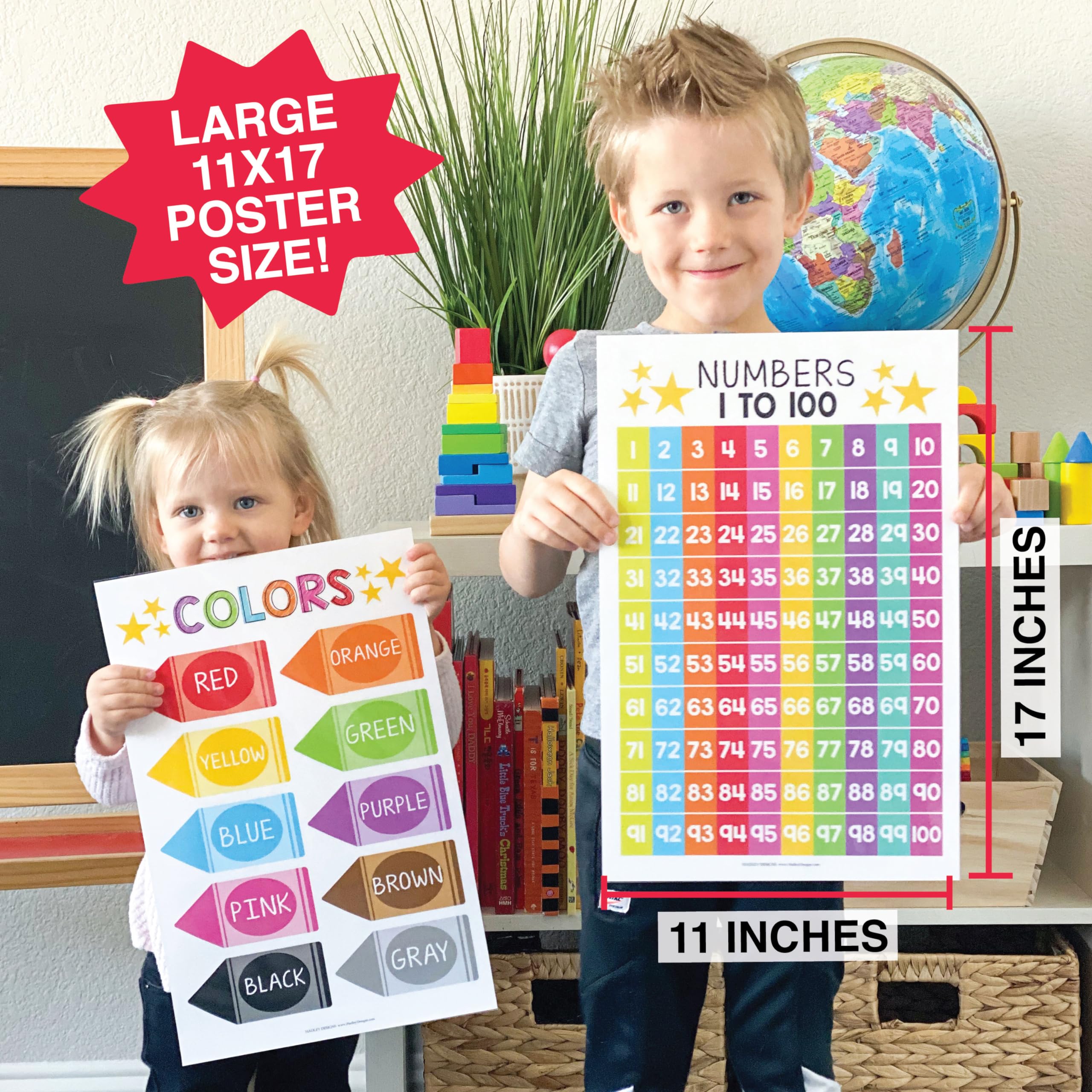Educational Posters for Toddlers and Kids 16-Pack Laminated