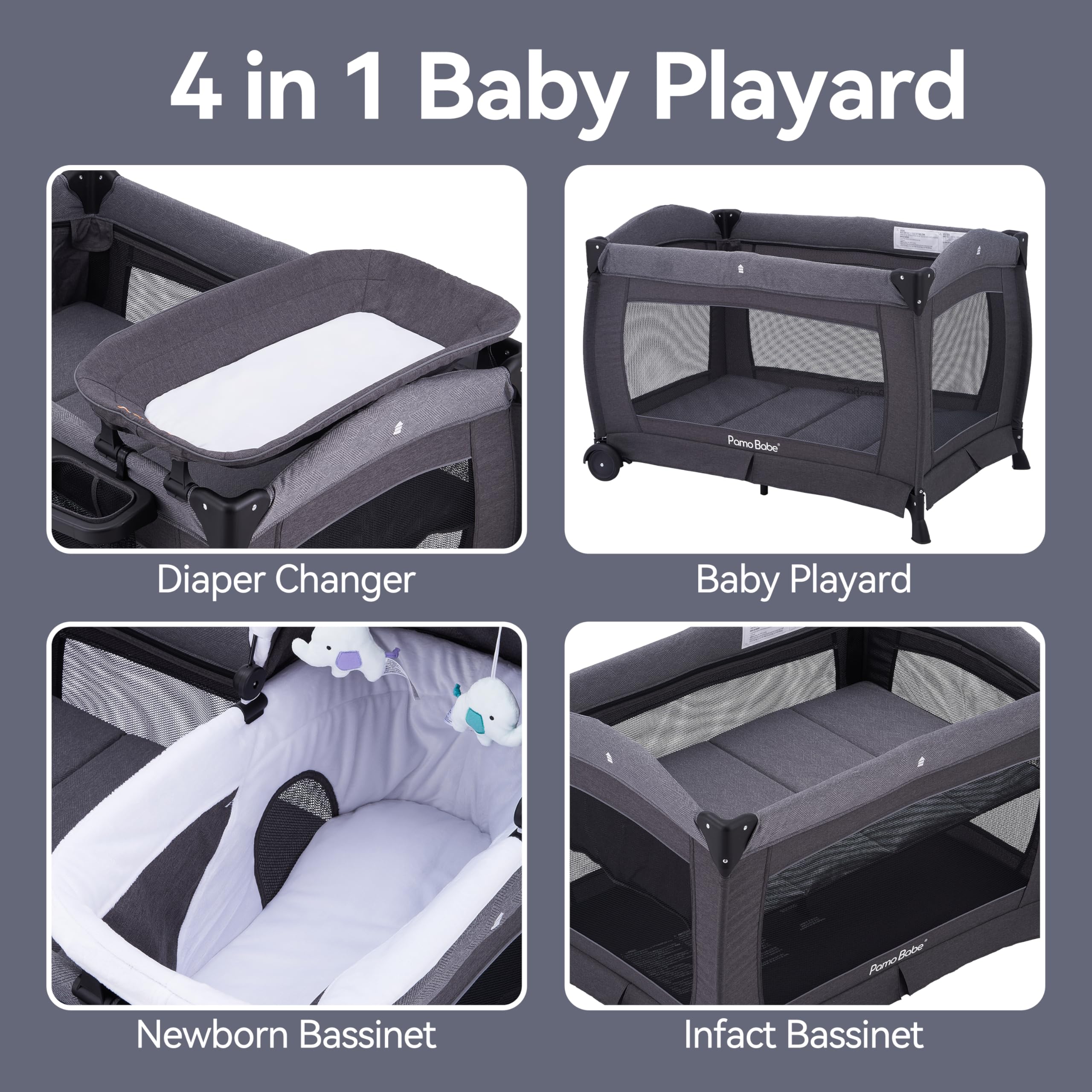 4-in-1 Portable Baby Playard with Bassinet and Changing Table