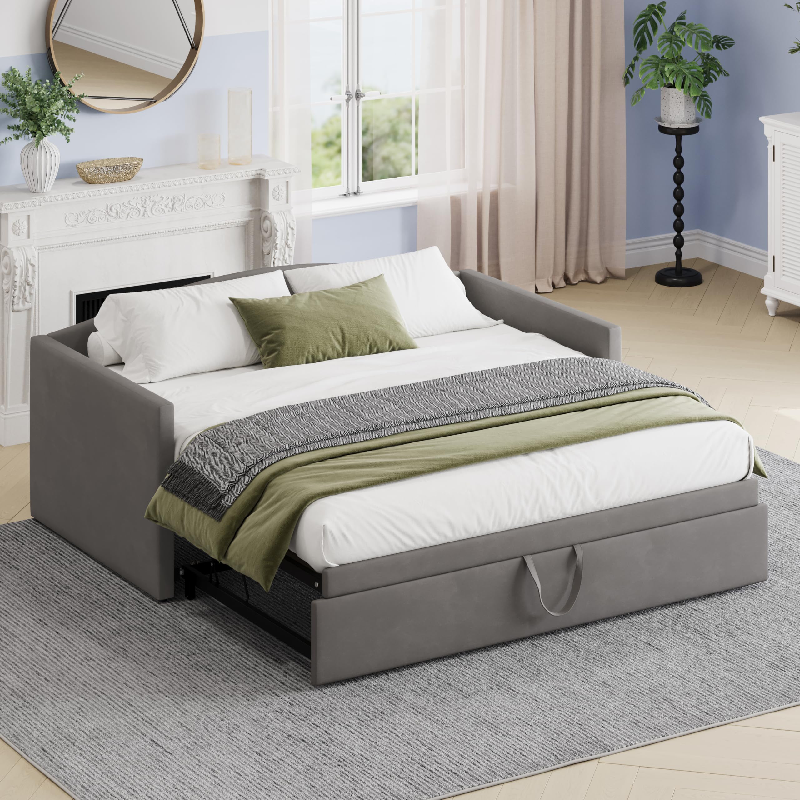 Twin Size Velvet Daybed with Extended Pop Up Trundle