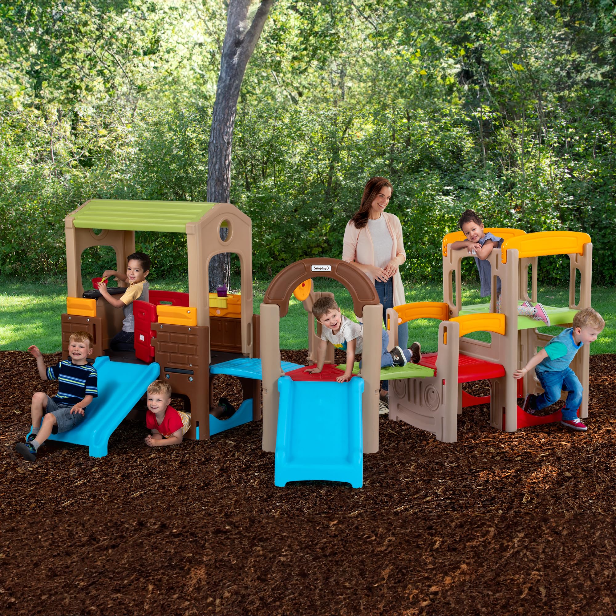 Modular Outdoor Play System with Slide and Climbing Features