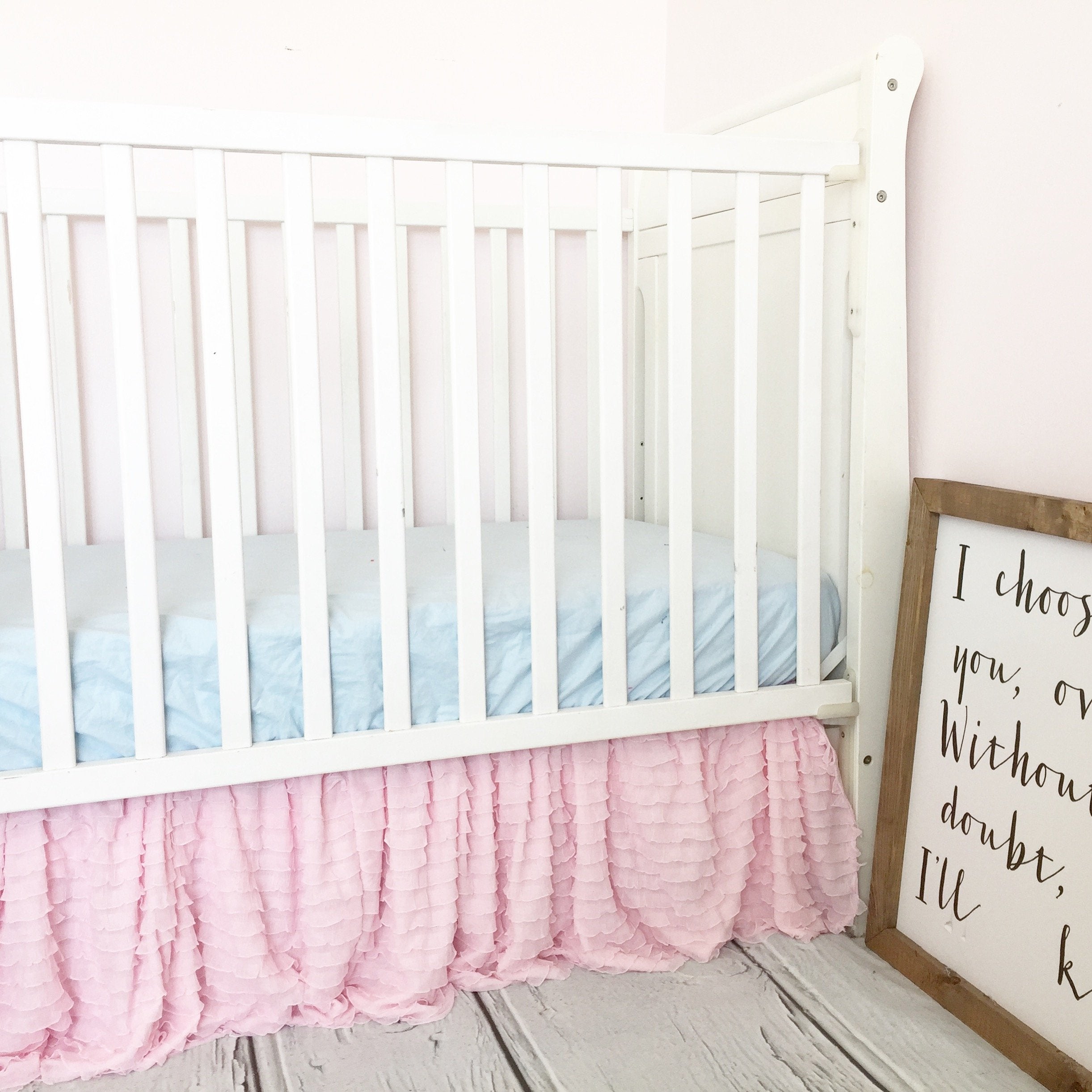 Baby Pink Ruffled Crib Skirt, Pastel Girls Baby Bed Skirts for Cribs, Infant Bedding Dust Ruffle Boho Nursery Decor AVTRBoutique