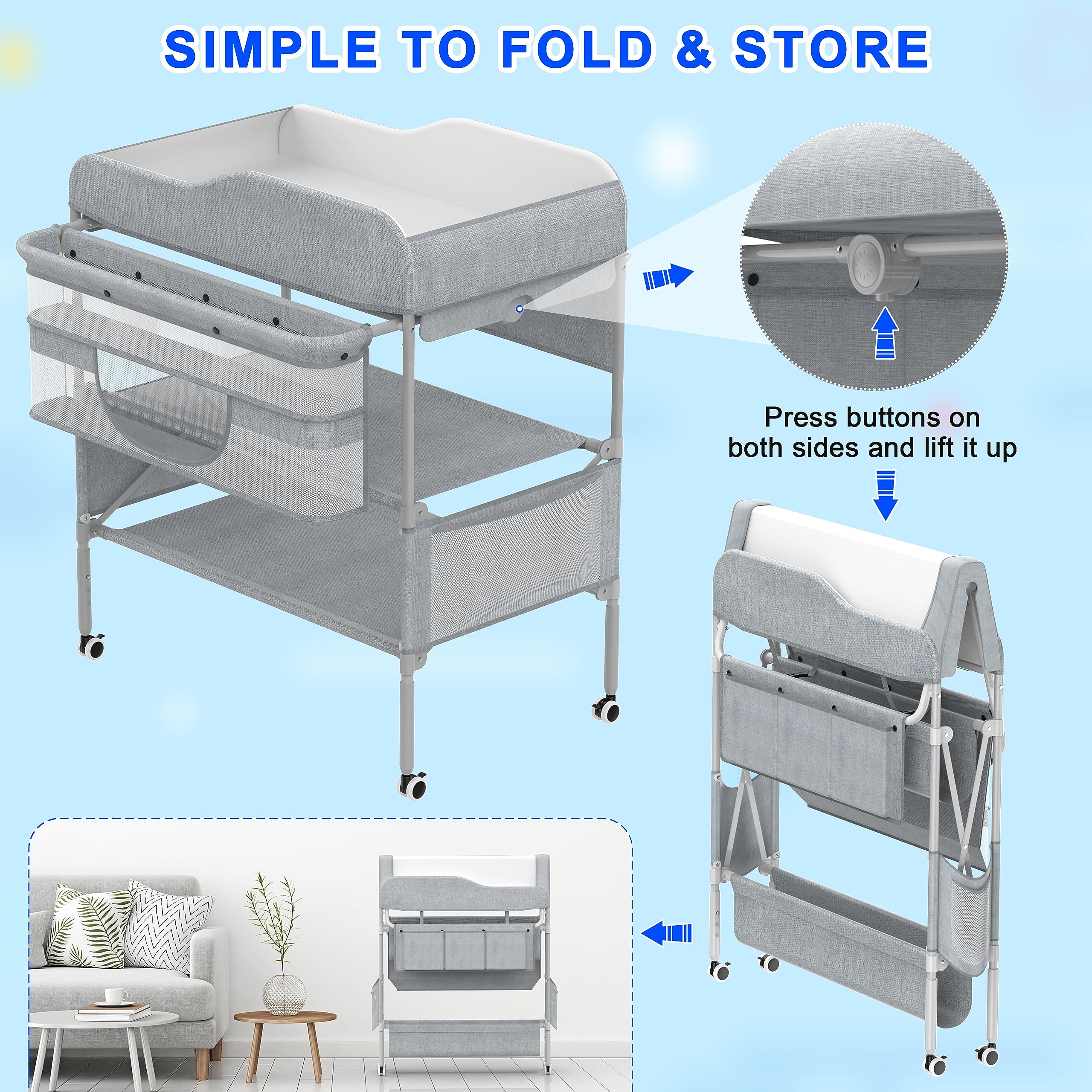 Height Adjustable Baby Changing Table with Storage