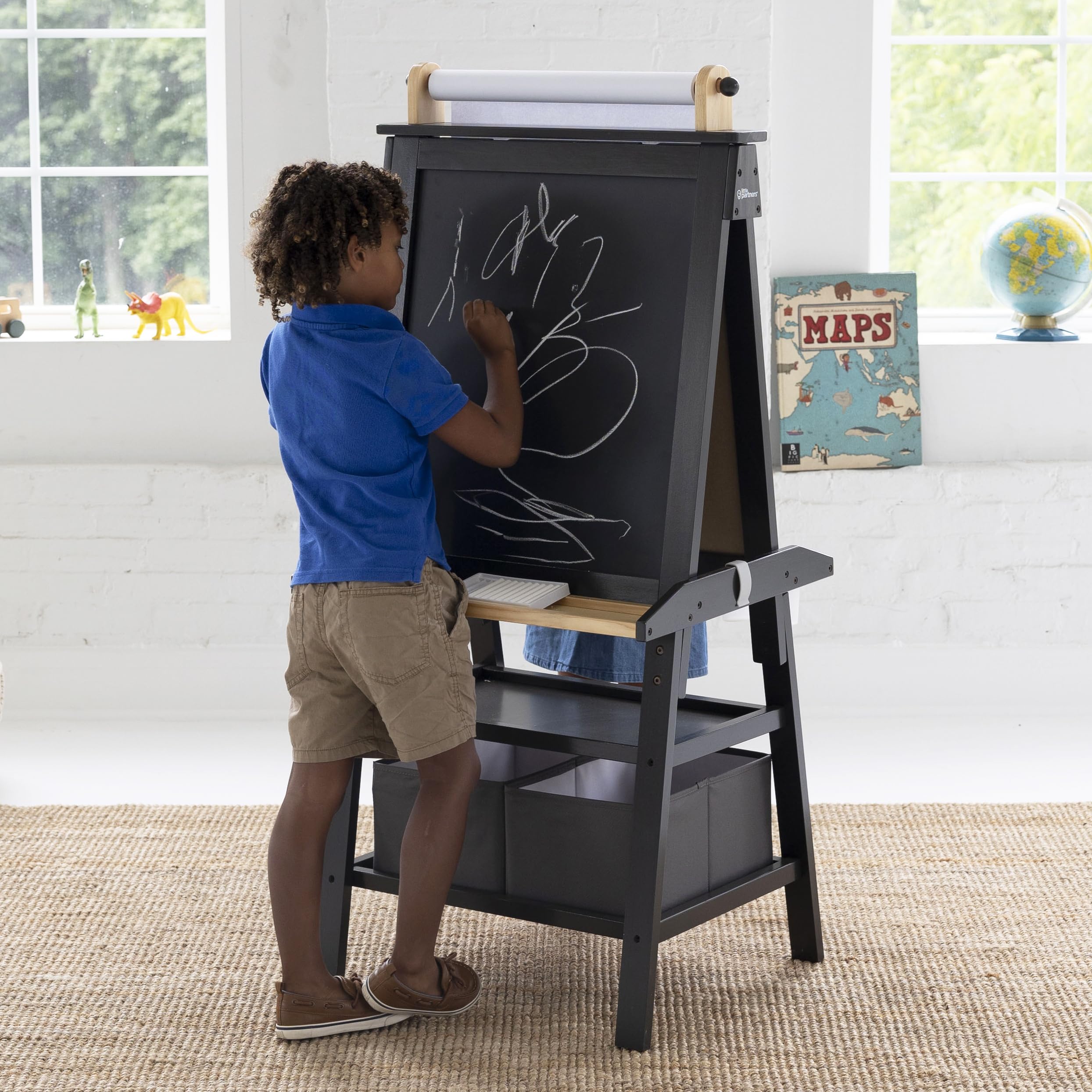 Dual-Sided Art Easel with Chalkboard and Whiteboard