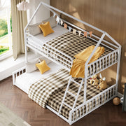 Twin Over Full House Bunk Bed with Ladder and Guardrail