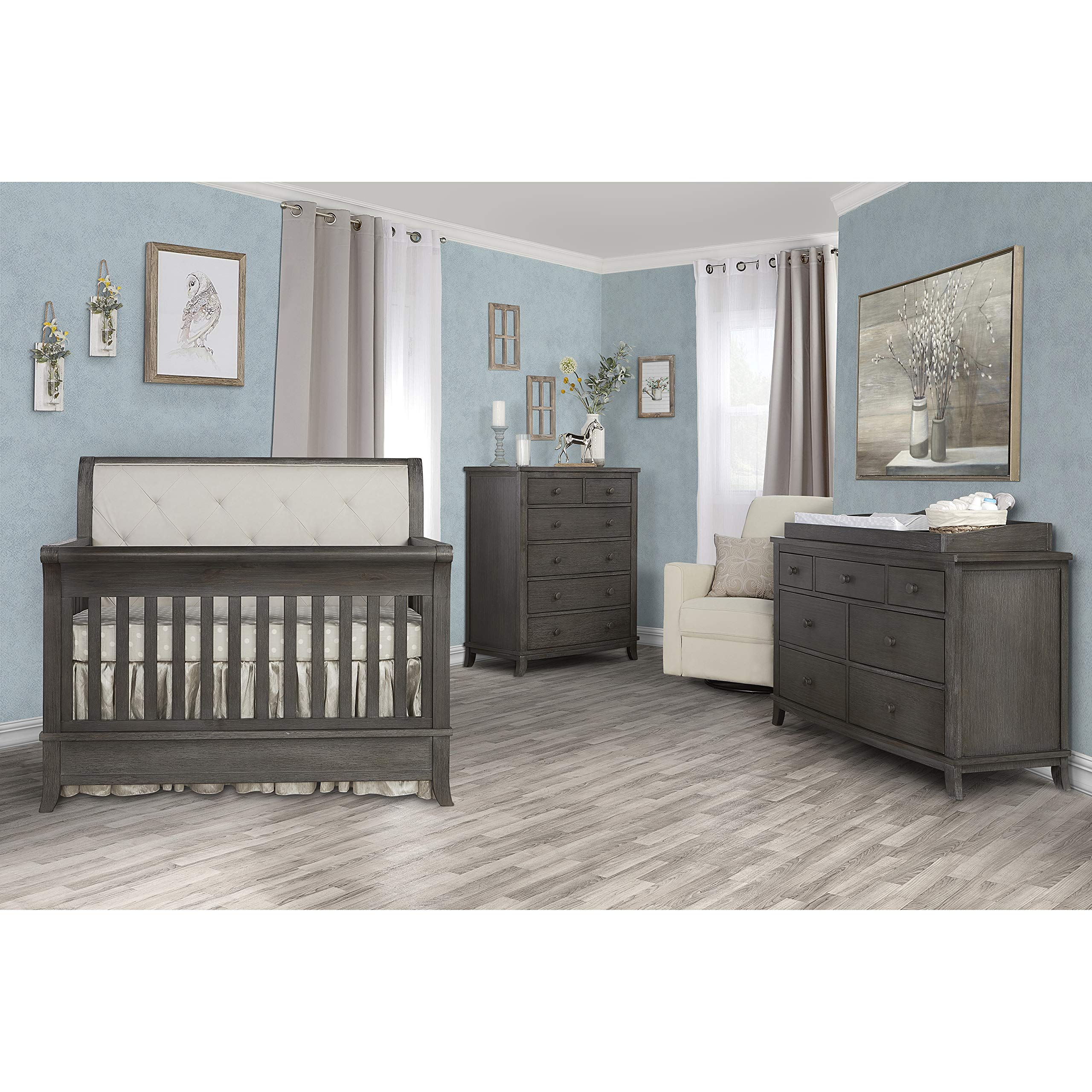 5-in-1 Convertible Crib with Tufted Headboard
