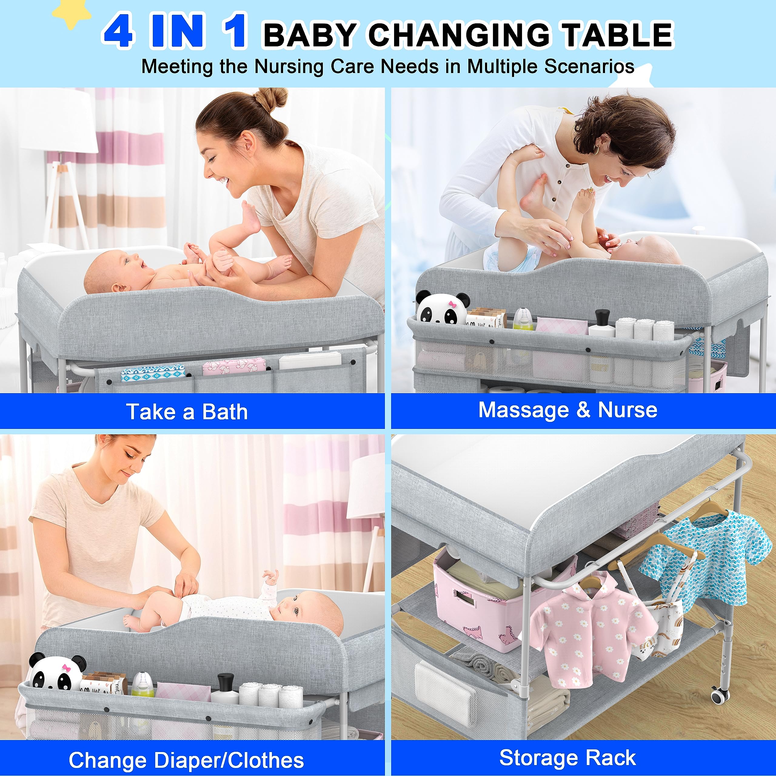Height Adjustable Baby Changing Table with Storage
