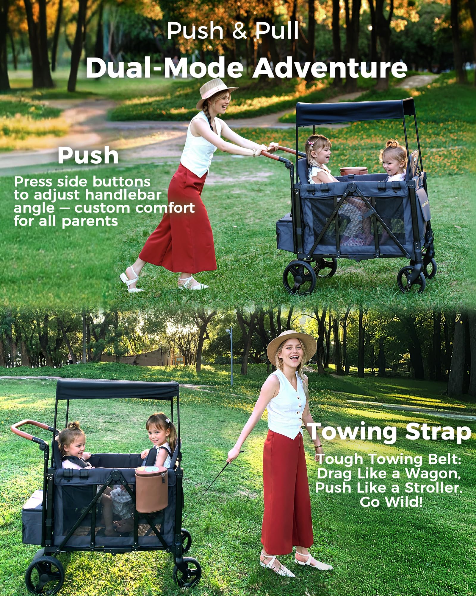 Double Wagon Stroller for 2 Kids with Canopy