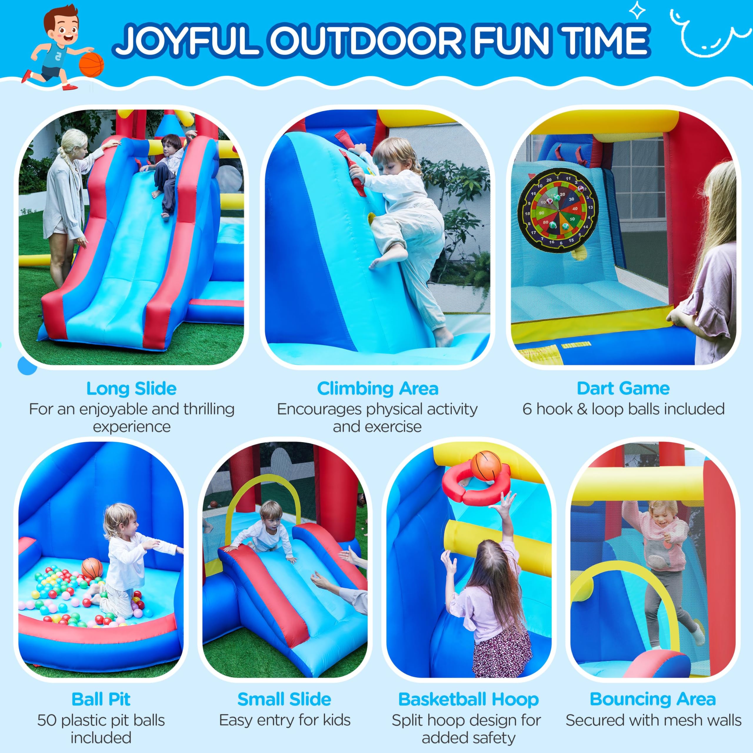 7-in-1 Inflatable Bounce House with Water Slide and Ball Pit