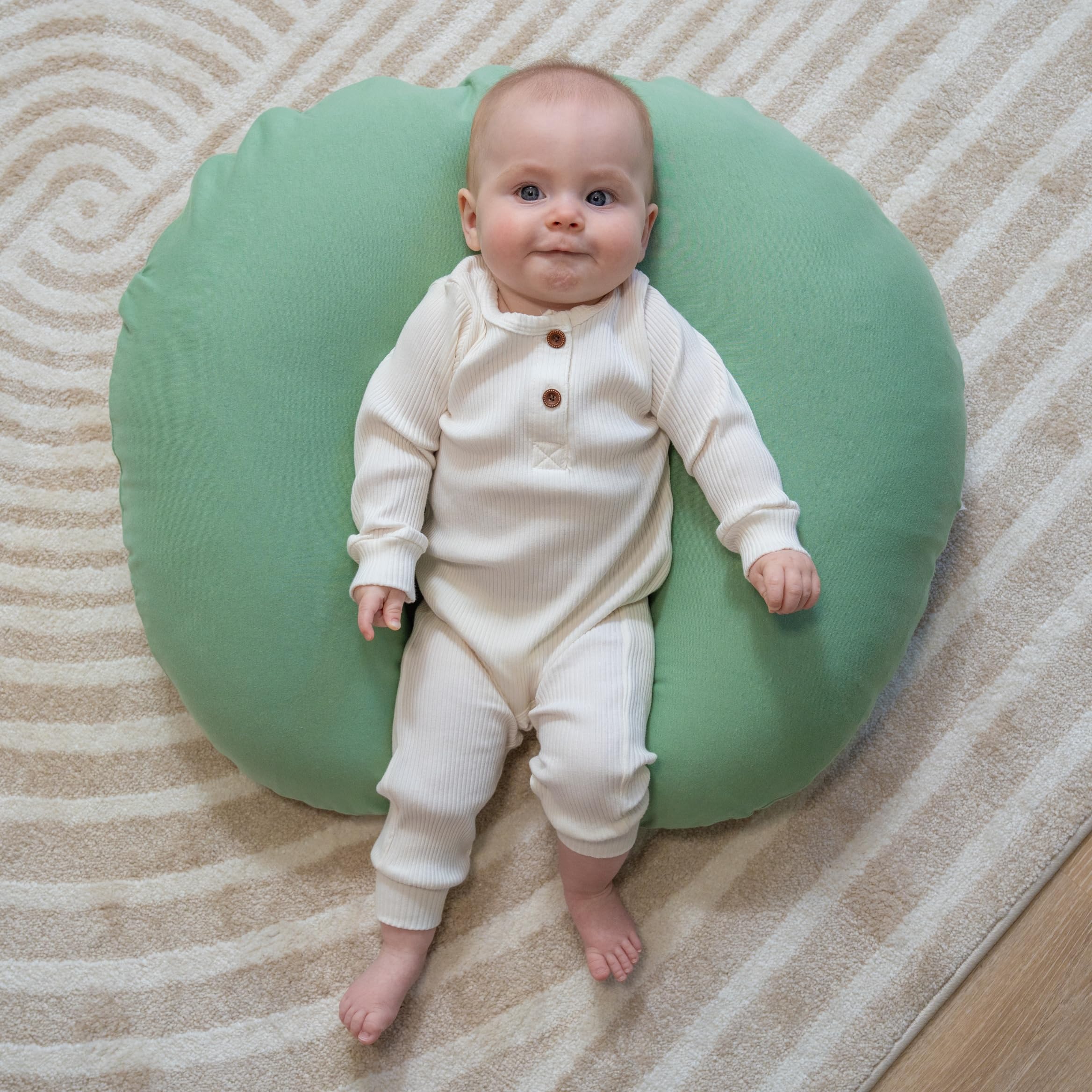 Dr. Mama's Organics Nursing Pillow with Lumbar Support - Ergonomic Design Helps Relieve Back Pain and Arm Fatigue - for Bottle and Breastfeeding - Removable Organic Cotton Cover -Sage