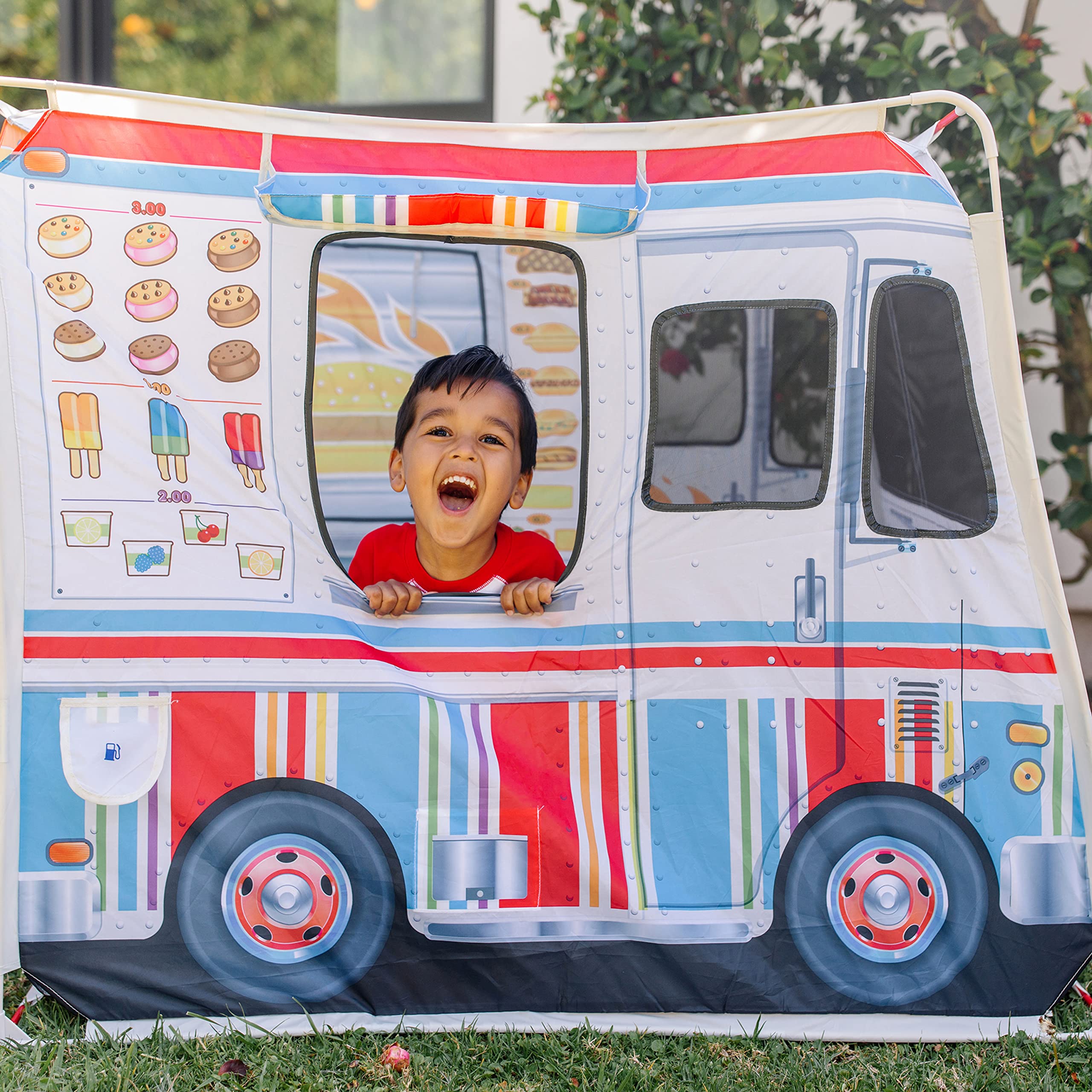 Double-Sided Food Truck Play Tent - Ice Cream and BBQ Role Play Toy