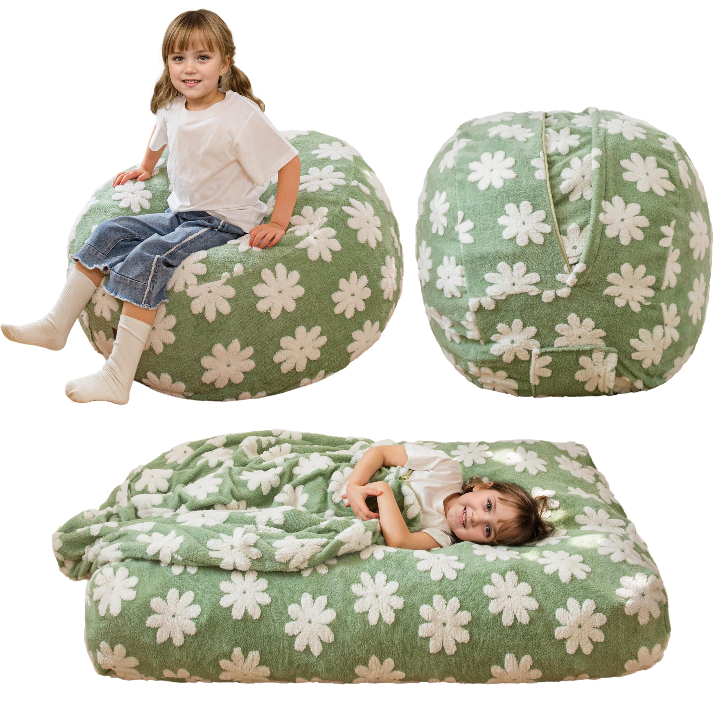 Convertible Bean Bag Chair Bed for Kids with Floral Design