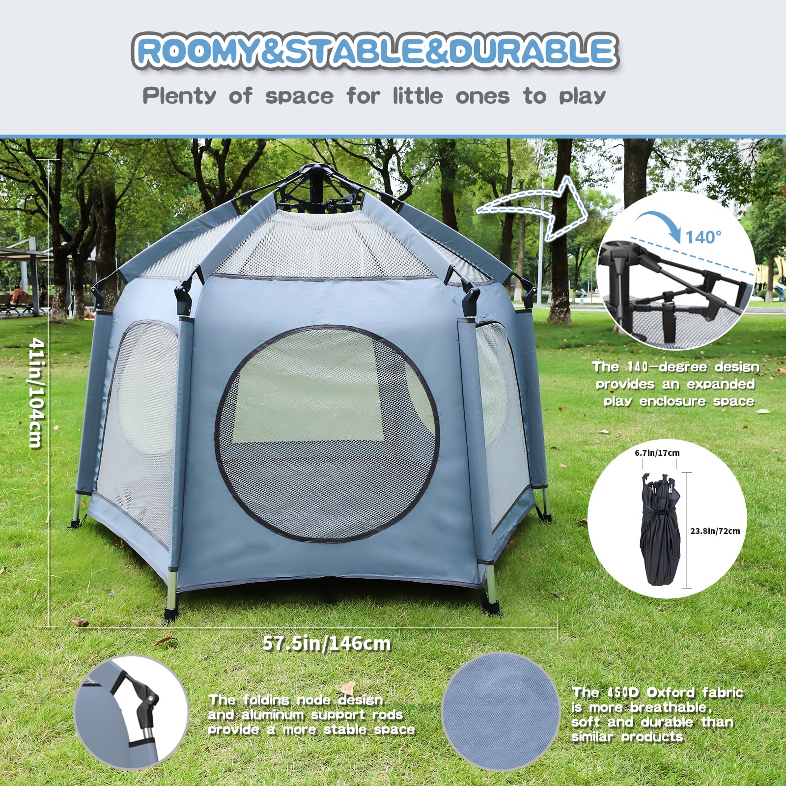 Portable Baby Playpen with UPF50+ Canopy and Bug Net