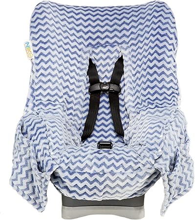 Liner - Blue Chevron Minky - Great for Winter Weather - Universal FIT - Crash Tested