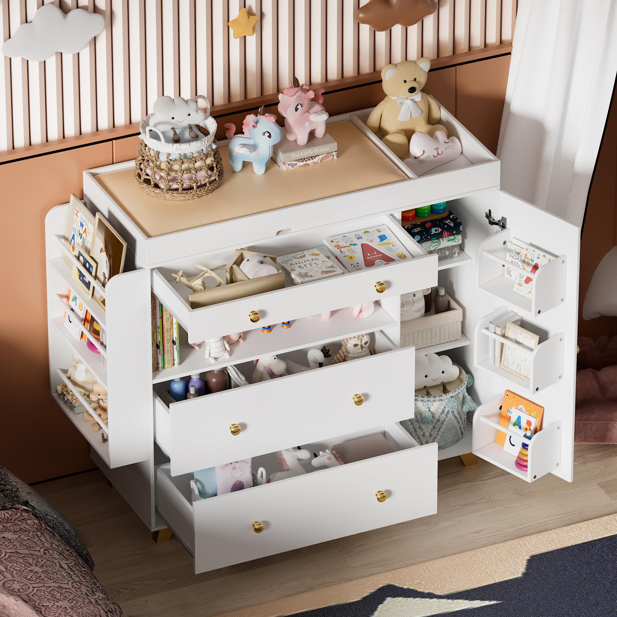 Nursery Dresser with Changing Table and Storage Drawers