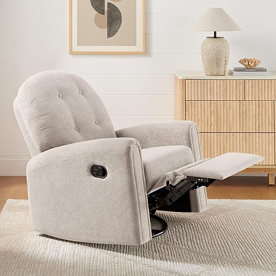 Swivel Rocker Recliner Chair, Nursery Rocking Chair with Tufted Backrest
