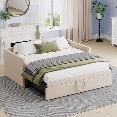 Twin Size Velvet Daybed with Extended Pop Up Trundle